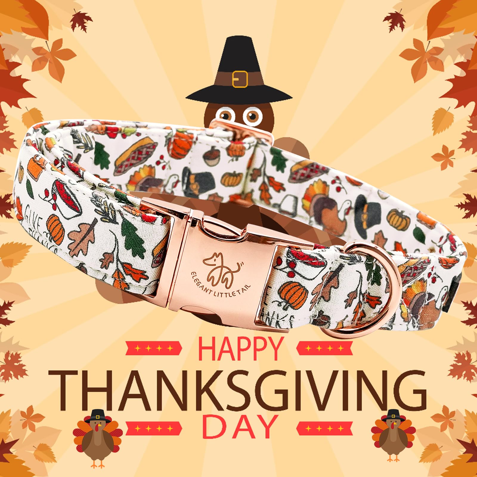 Elegant Little Tail Thanksgiving Dog Collar, Fall Turkey Print Pet Collar Durable Dog Collars Male Or Female Holiday Pet Gift Ad