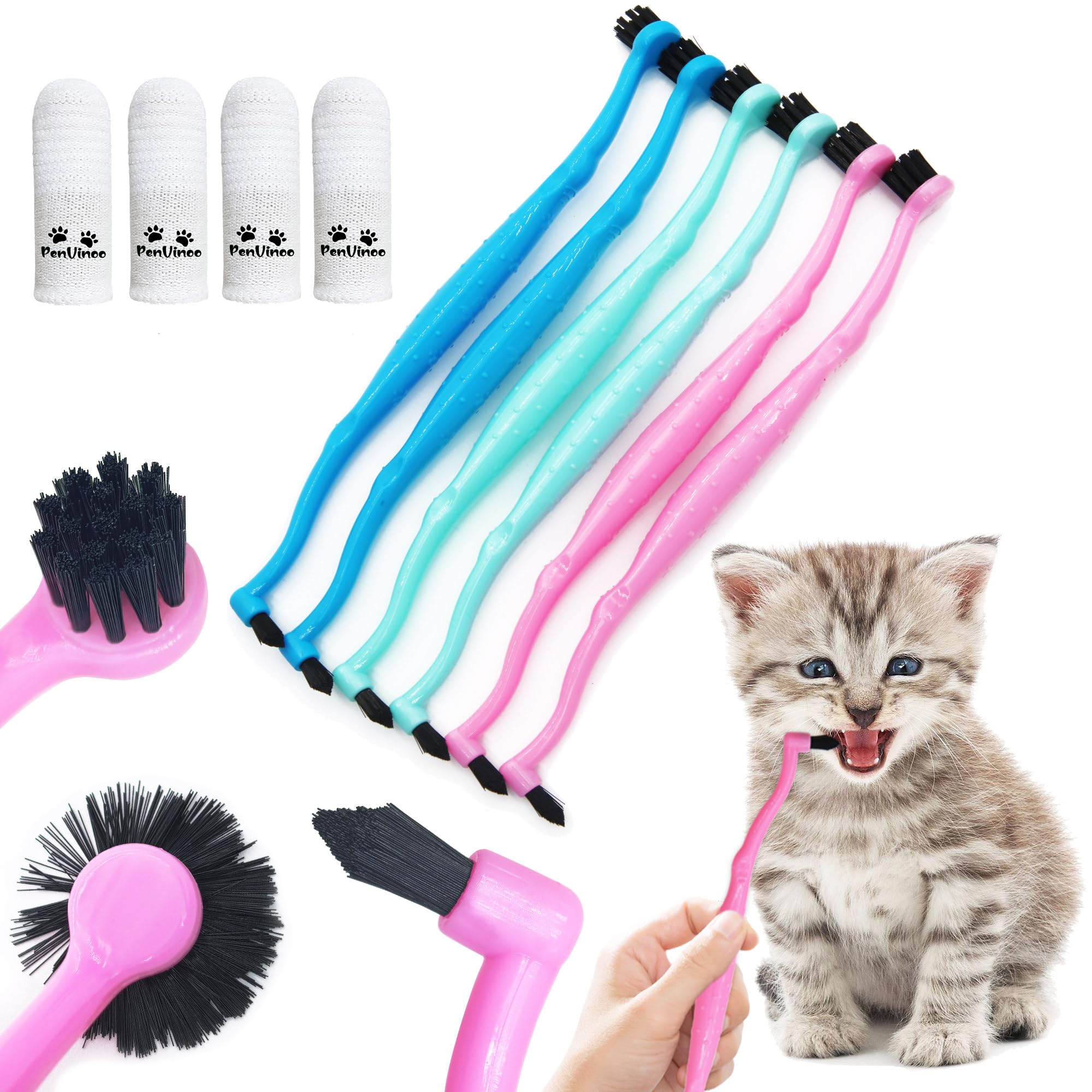 PenVinoo Dual Sided Cat Toothbrush Dog Toothbrush Finger Brush Micro Head to fit into Small to Large Dogs & Cats (Black, Small)