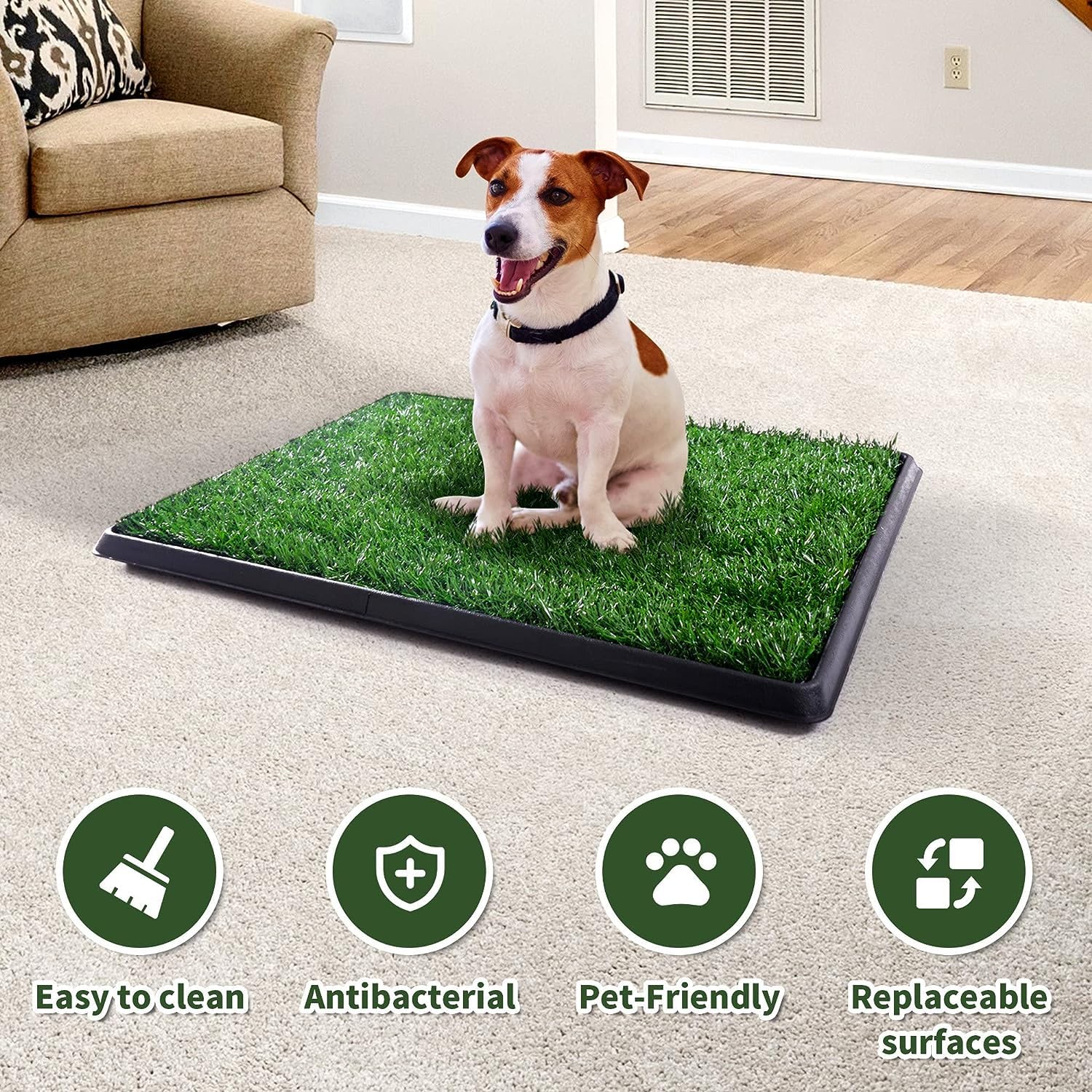 Dog Grass Pad with Tray, 25'' x 20'' Dog Potty Tray Indoor Outdoor, Artificial Dog Grass Pee Pad for Pet Puppy Potty Training, P