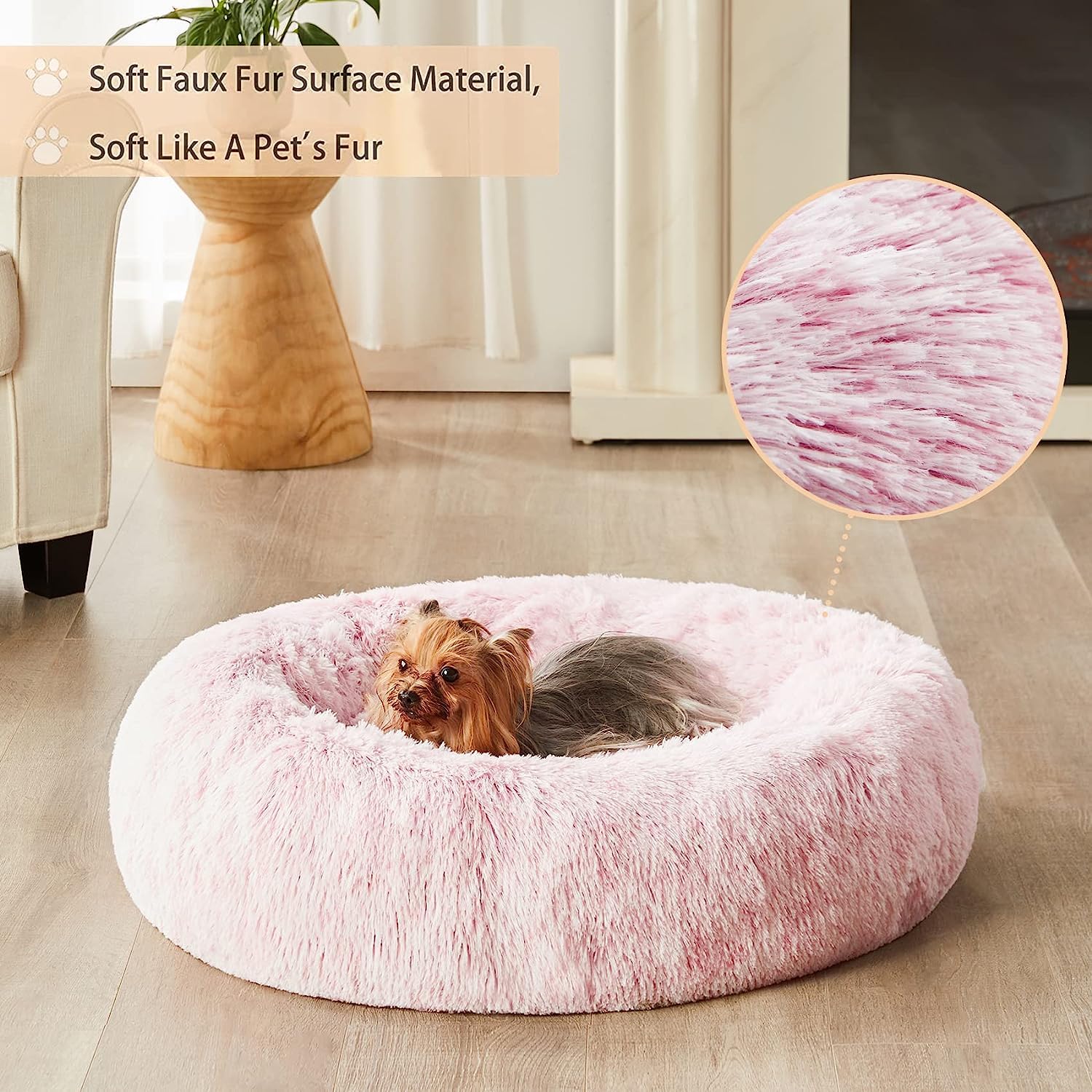 Wnpethome Calming Dog Bed For Large Dogs, Anti-Anxiety Donut Pet Bed, Fluffy Faux Fur Plush Pet Beds,Warming Cozy Soft Round Lag