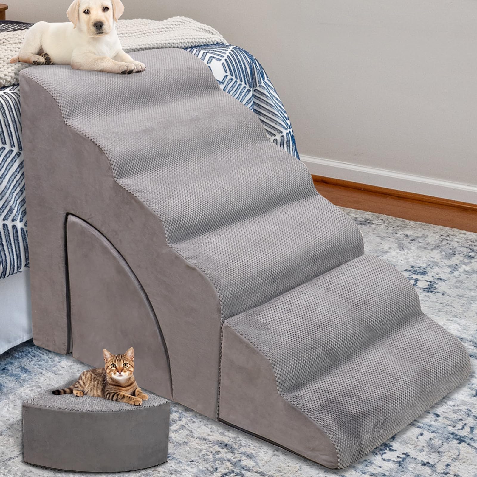 Foam Dog Stairs & Steps Ramps for High Beds 25-30 inches High Tall, LitaiL 6 Step Pet Stairs Steps for High Beds 30 inch Large D