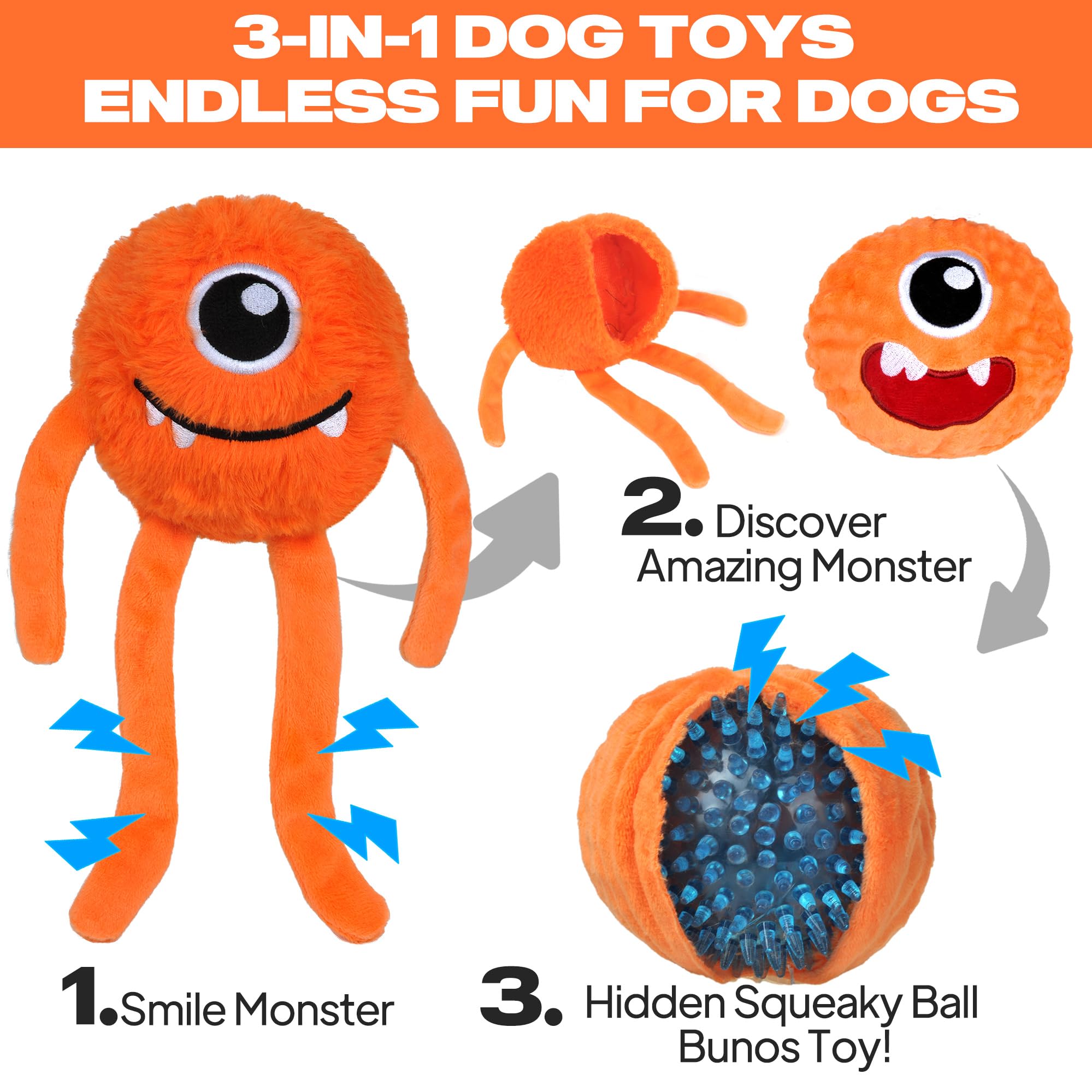 Fida Dog Chew Toys For Aggressive Chewers(3In1), Squeaky Dog Toys For Large Dogs, Interactive Dog Toys To Keep Them Busy, Dog Ba