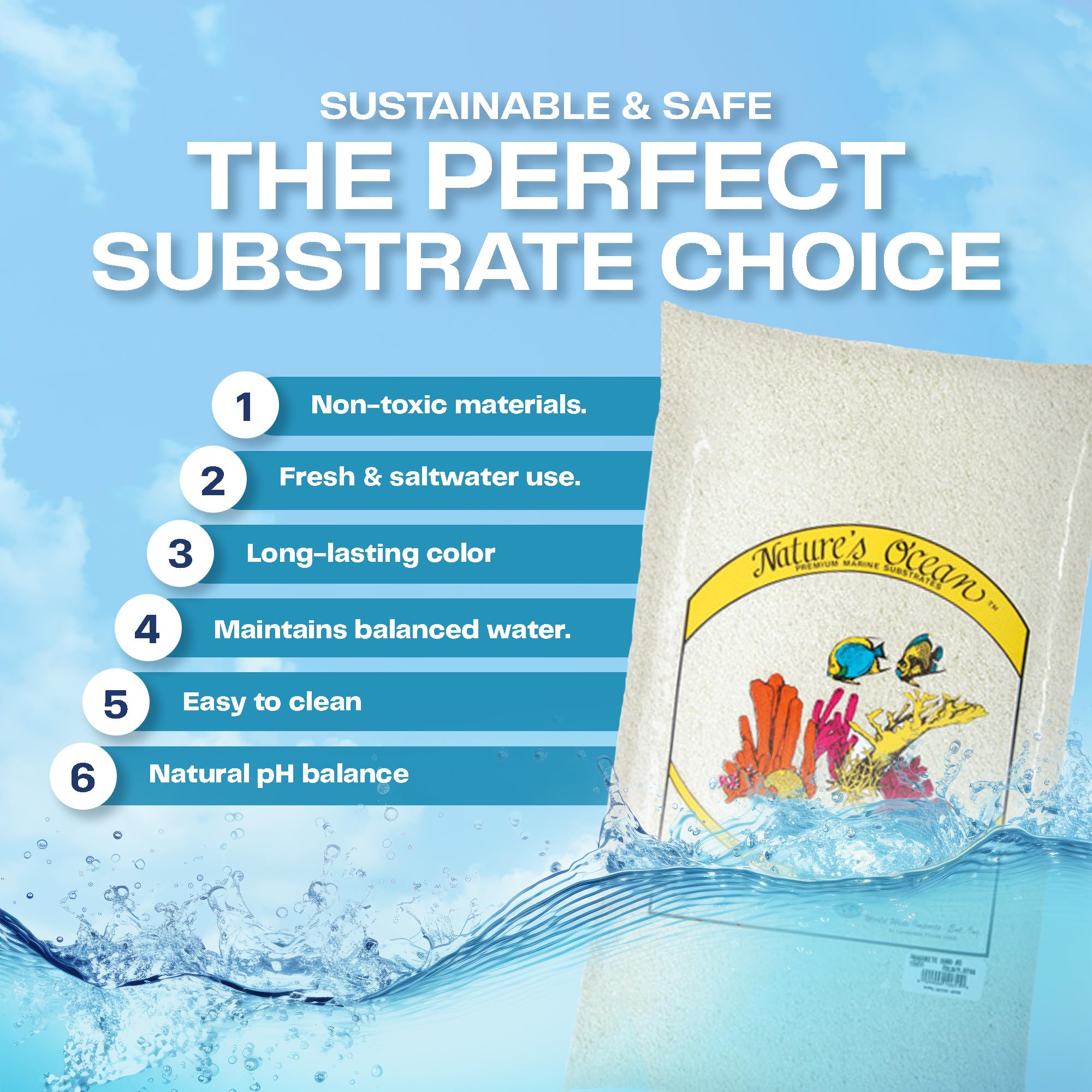 Natures Ocean Aragonite Sand Substrate - 20 lbs - Natural Marine Sand, Supports Water Balance & Ideal for Reef & Saltwater Tank