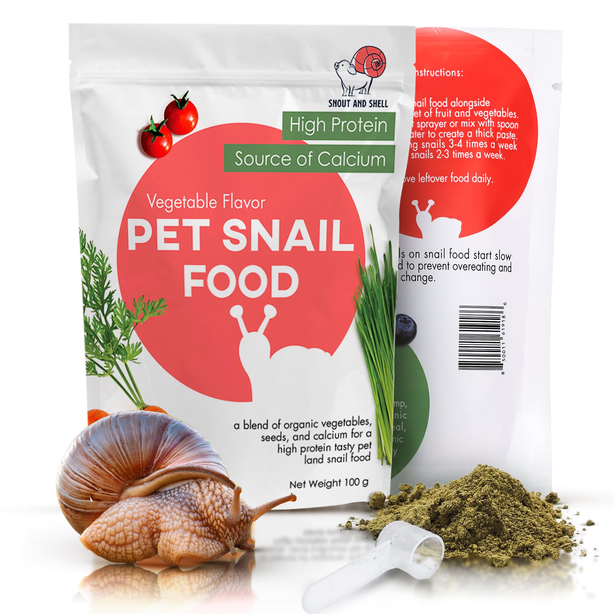 Snout & Shell Vegetable Flavored Pet Land Snail Food - Tasty High-Protein, Calcium Blend for Snails, Easy Addition to Your Garde