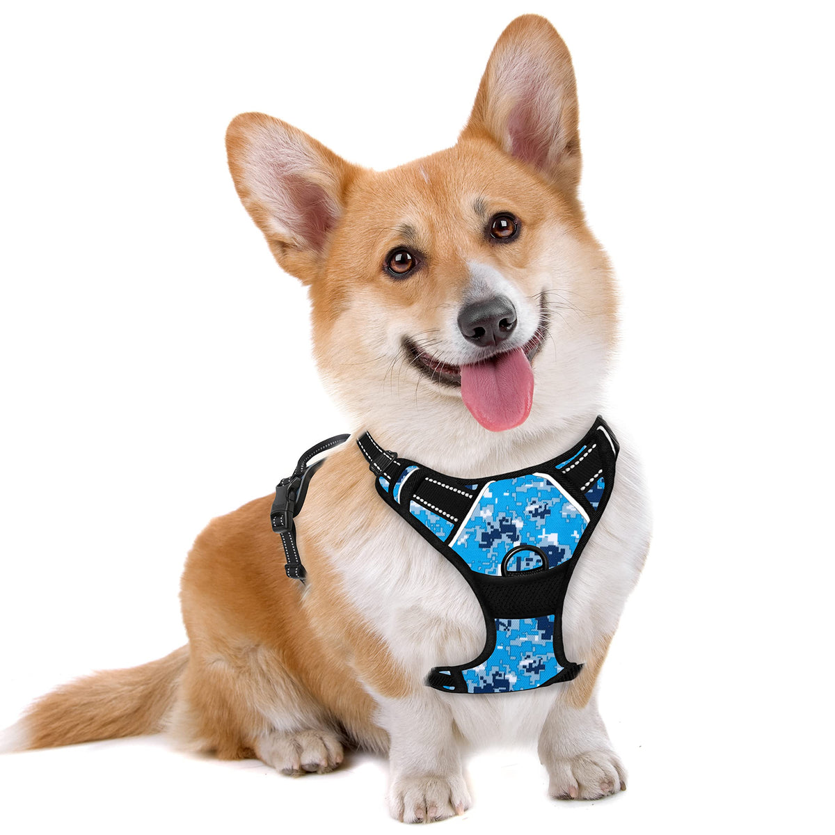 Barkbay No Pull Dog Harness Large Step In Reflective Dog Harness With Front Clip And Easy Control Handle For Walking Training Running(Blue Camo,M)