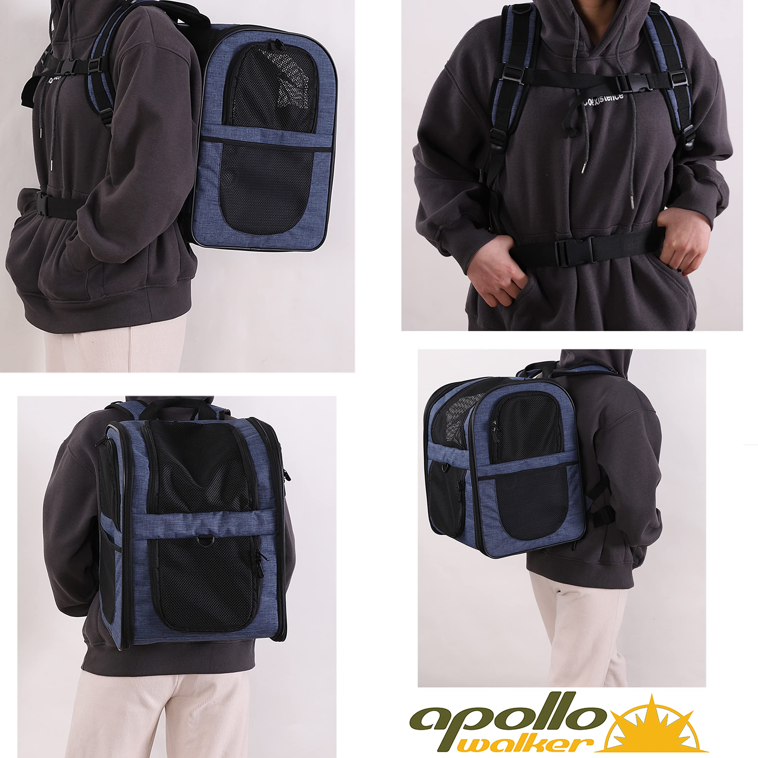 Apollo Walker Pet Carrier Backpack For Large/Small Cats And Dogs, Puppies, Safety Features And Cushion Back Support | For Travel, Hiking, Outdoor Use (Navy)