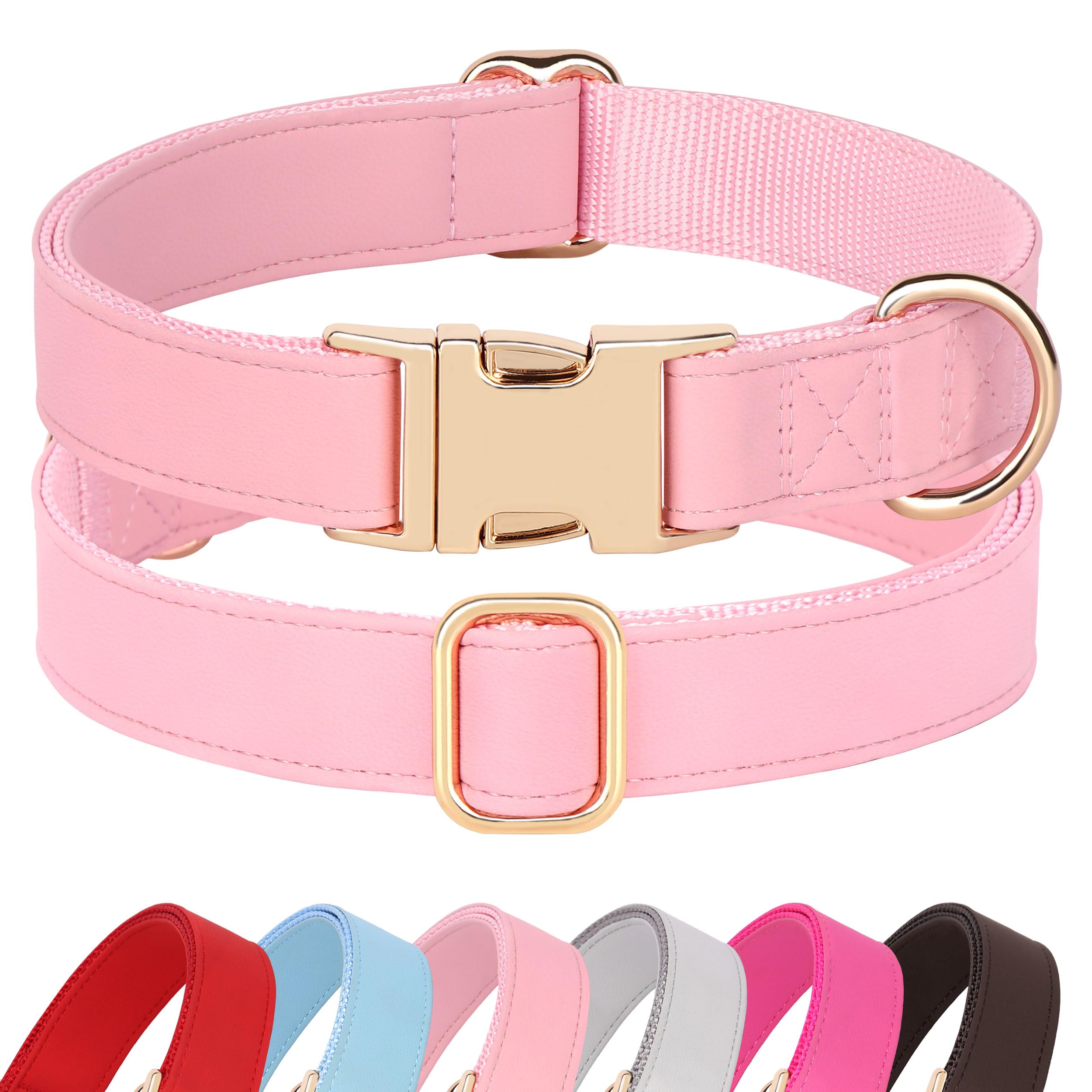 PET ARTIST Bright & Classic Leather Dog Collar, Durable & Heavy Duty Pink Dog Collar with Quick Release Metal Buckle, Adjustable
