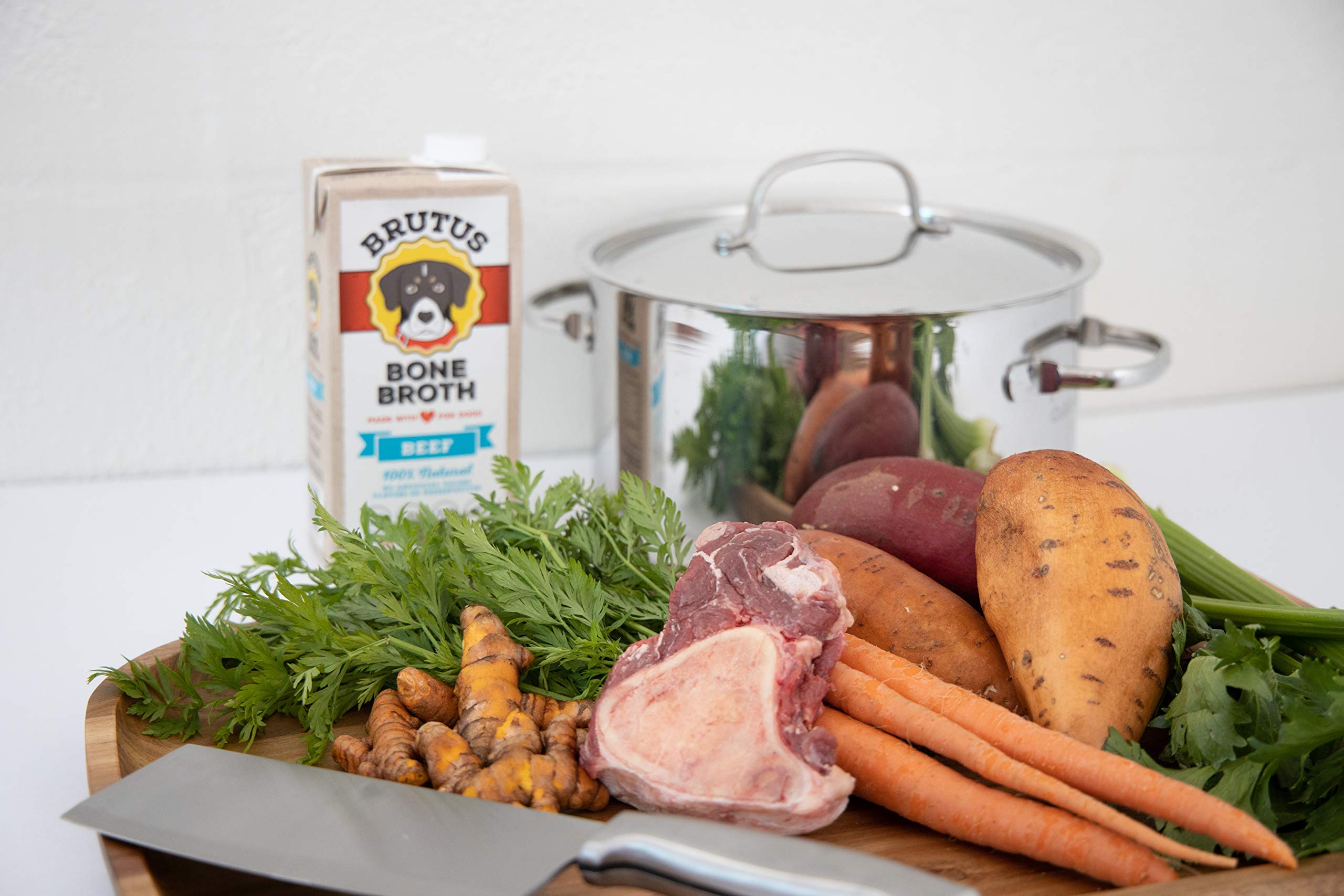Brutus Bone Broth for Dogs - Bone Broth Powder with Chondroitin Glucosamine & Turmeric - Human Grade Food Toppers for Dry Food &
