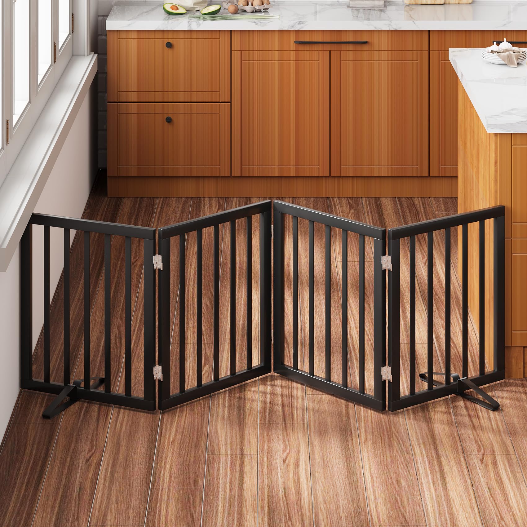 Mino Kesper Black 37-74 Dog Gate Foldable Dog Gates for Doorways Stairs House Freestanding Pet Gate Puppy Barries 24 inches Tall