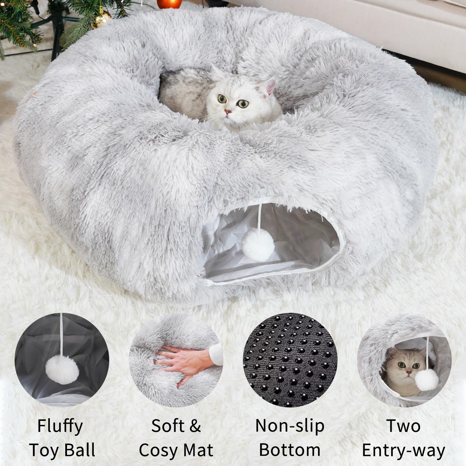 Oozazemm Cat Tunnel Bed With Washable Cushion, Cat Tunnels For Indoor Cats, Collapsible Donut Tunnel For Medium & Large Cat, Pee