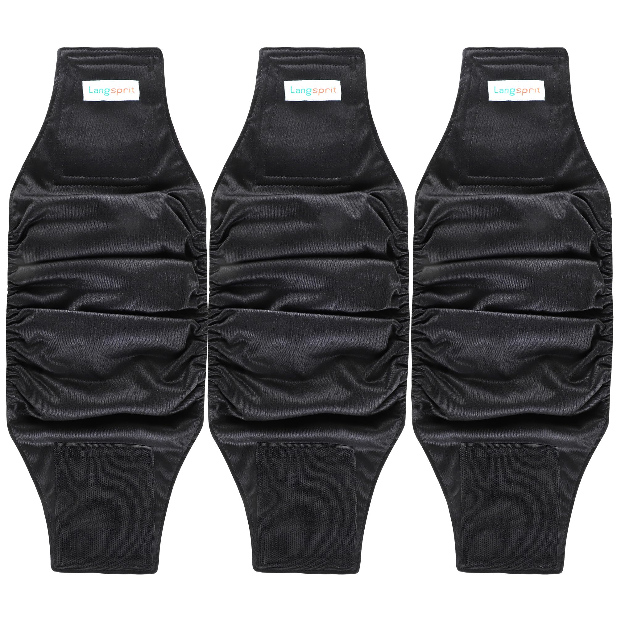 Langsprit Male Belly Bands for Dogs (Pack of 3) - High Absorbing Dog Wraps Male Washable - Reusable Male Dog Diapers (Black, X-L