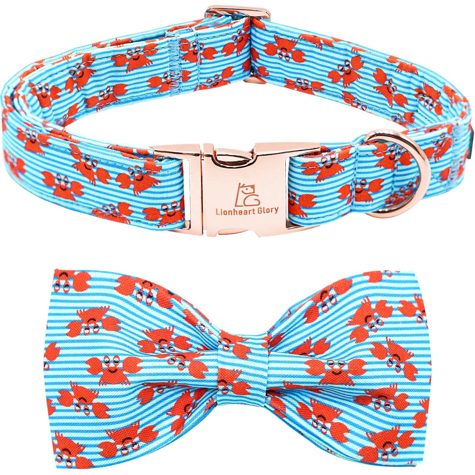 Lionheart Blue Dog Bow Collar for Medium Dogs, Summer Stripe Adjustable Collar