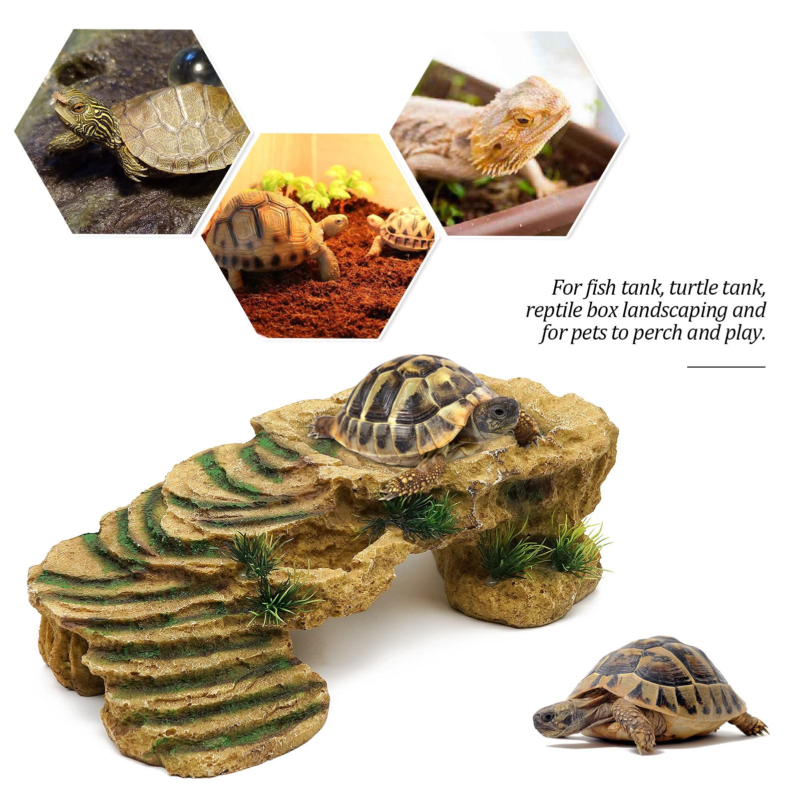 Minyulua Turtle Basking Platform Reptile Terrarium Hideout Tortoise Resin Rock Hide Cave Habitat Ornament For Bearded Dragon Fro