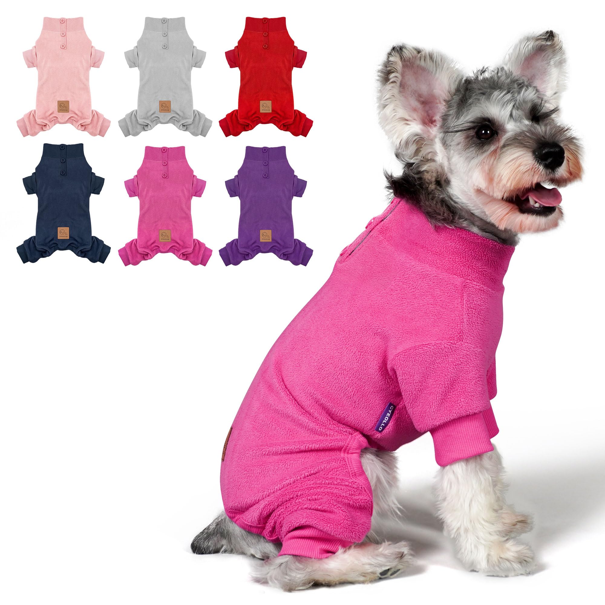 Cyeollo Dog Pajamas For Small Dogs Girls Thermal Fleece Dog Pjs Winter Jumpsuit For Dogs Onesie Warm Coat Stretchable Dog Clothe