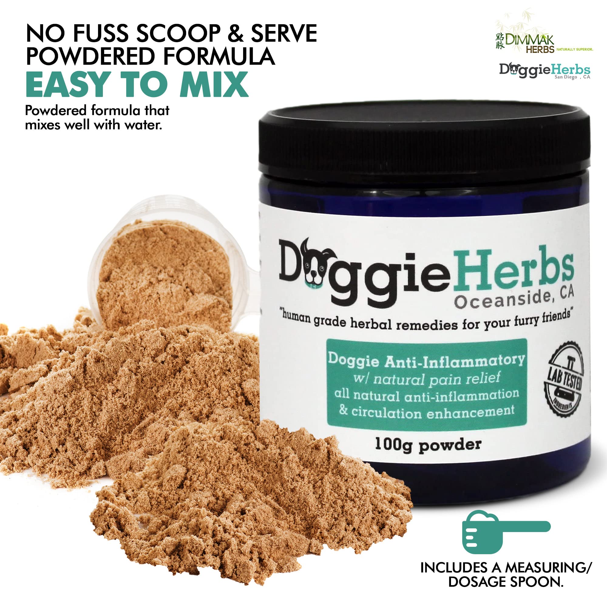 Anti-Inflammatory for Dogs w Turmeric (Curcumin) | Human Grade Dog Pain Relief, Arthritis Supplement - 100g by Doggie Herbs