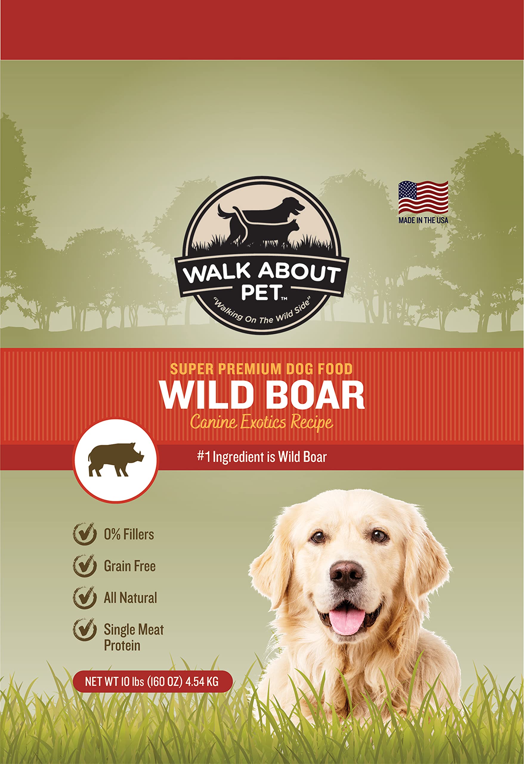 Walk About Pet, WA10041, Canine Exotics All-Natural Super Premium Dog Food, Wild Boar Recipe Dry Kibble, Grain and Gluten Free, 