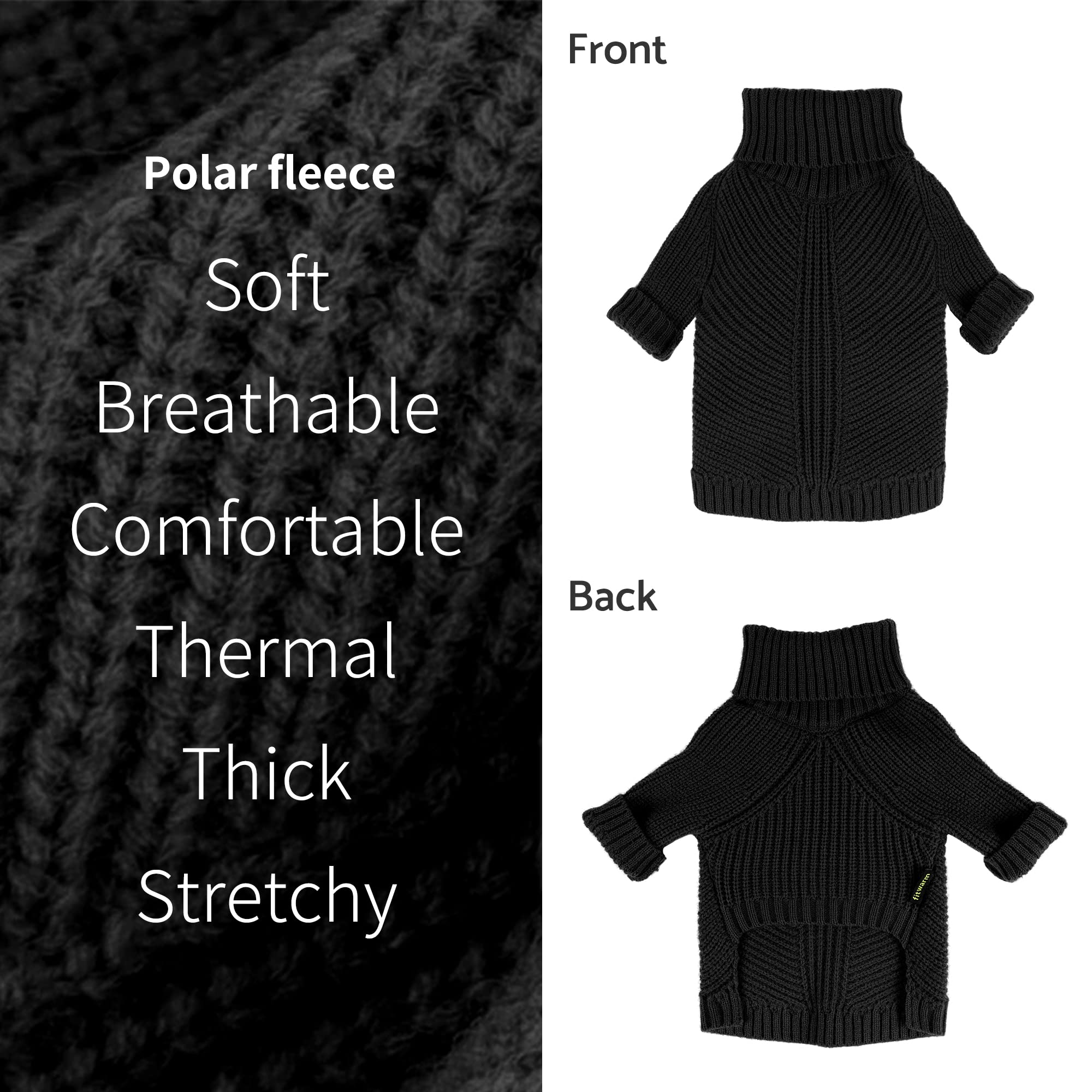 Fitwarm Dog Turtleneck Sweater, Thermal Knitted Pet Coat, Dog Winter Clothes For Small Dogs, Cat Apparel, Black, Small
