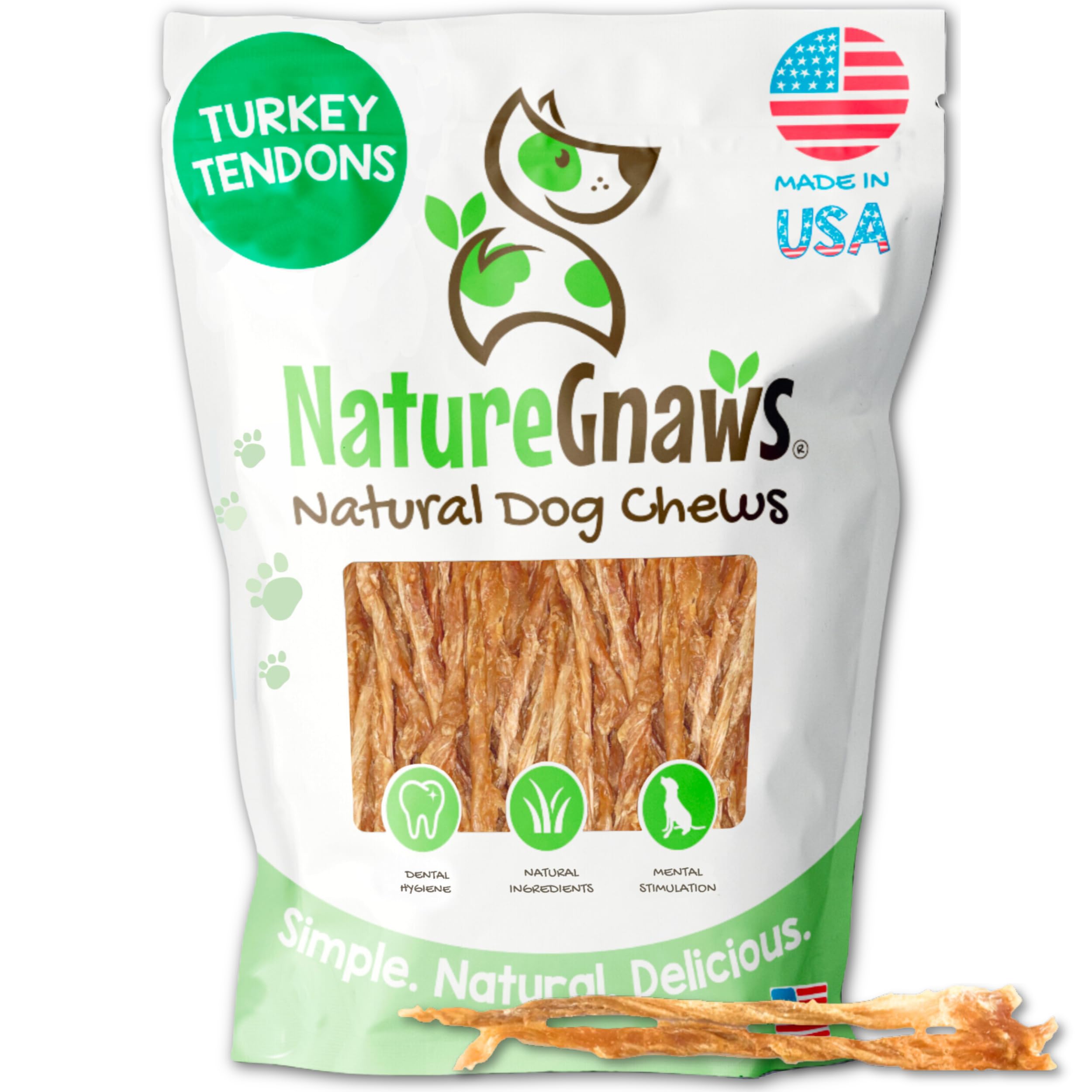 Nature Gnaws USA Turkey Tendons for Dogs (8oz) - Delicious Grain Free Reward Snack for Small, Medium & Large Breeds - Premium Na
