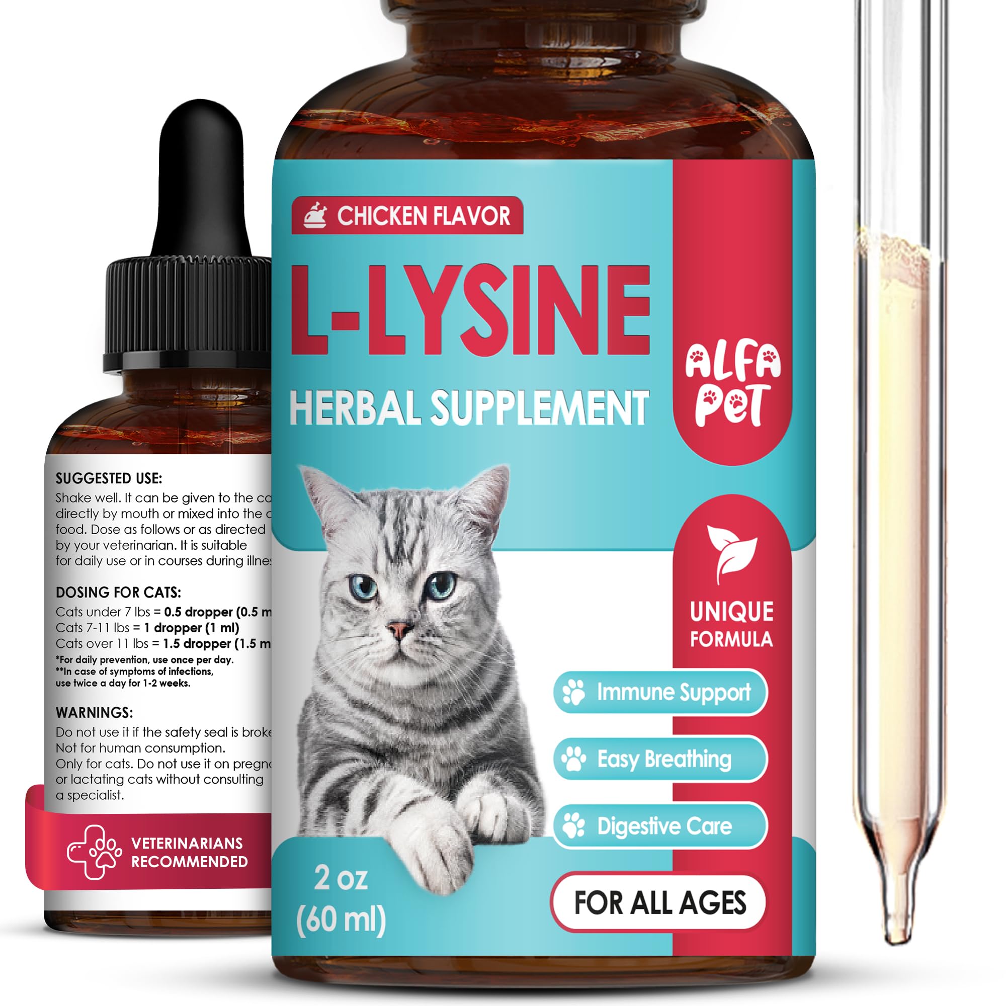L Lysine for Cats with Taurine & Probiotic - A and B Vitamins Help with Watery Eyes, Sneezing, Cough, Allergies - Feline Upper R