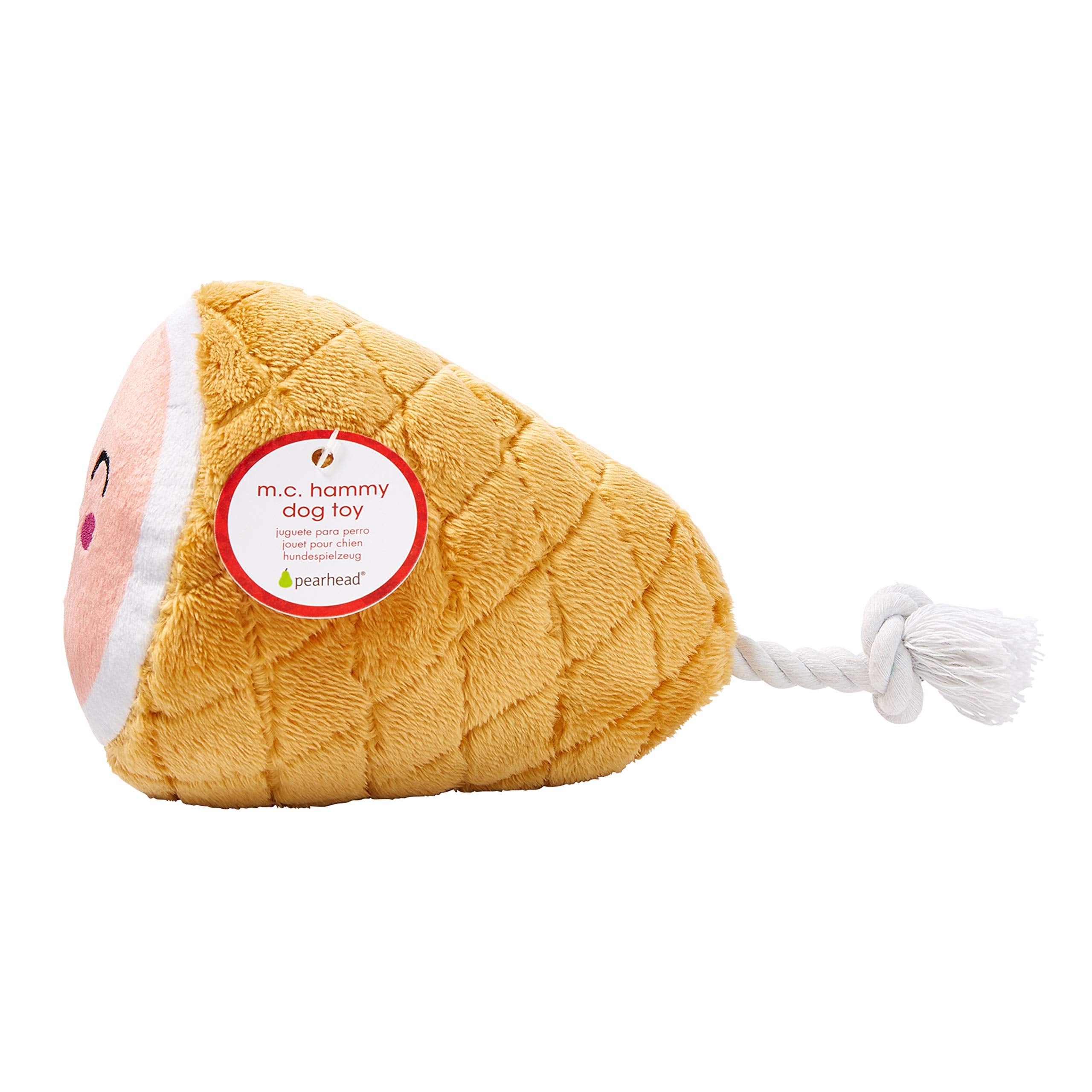 Pearhead Pet M.C. Hammy Plush And Rope Squeaker Dog Toy, Thanksgiving Fall Holiday Ham Pet Toy, Small Or Medium Dog Durable Fetc