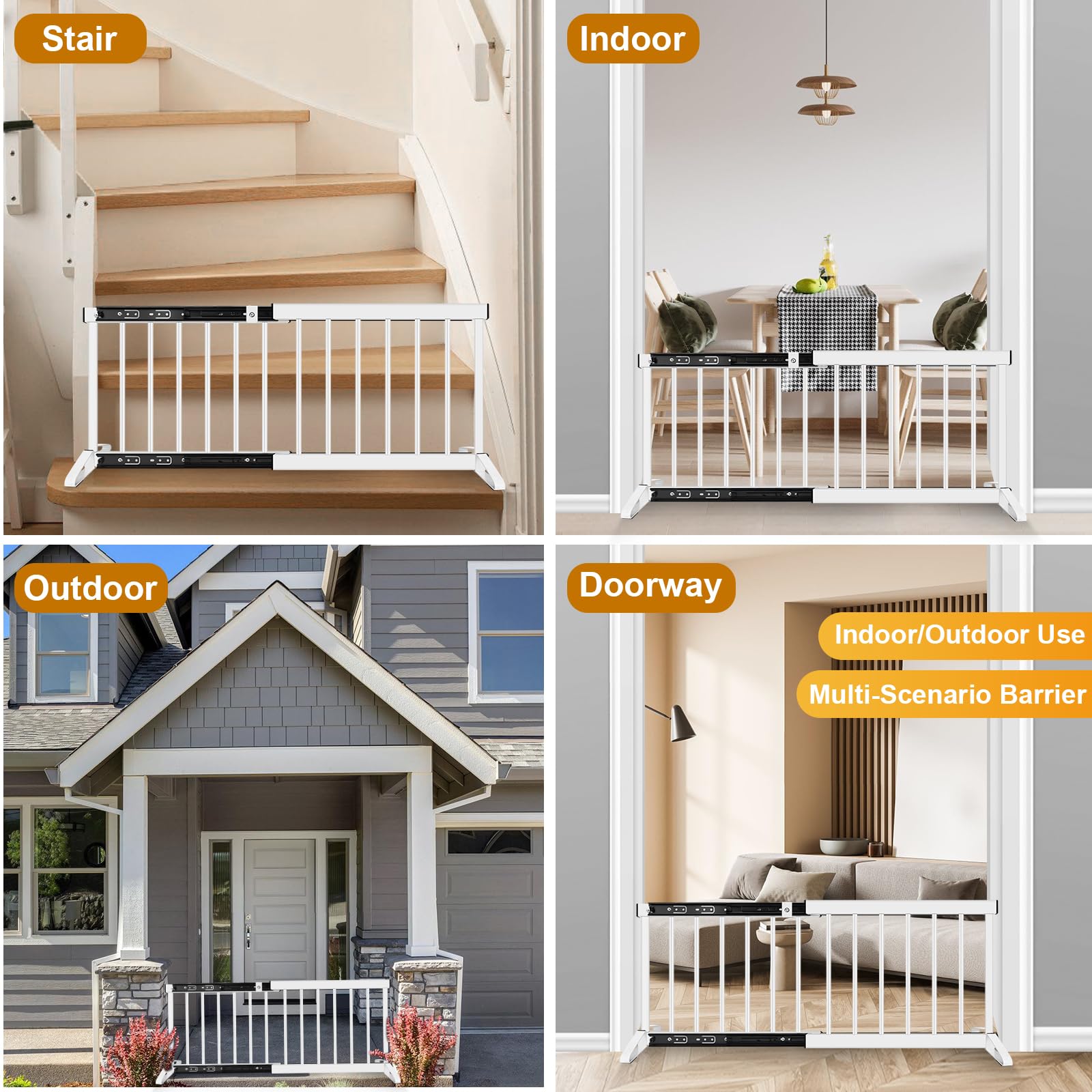 White Metal Dog Gate for Small Dogs - 13.3 Short Freestanding Puppy Gate with Retractable Sliding Rail, No Installation, Indoor/