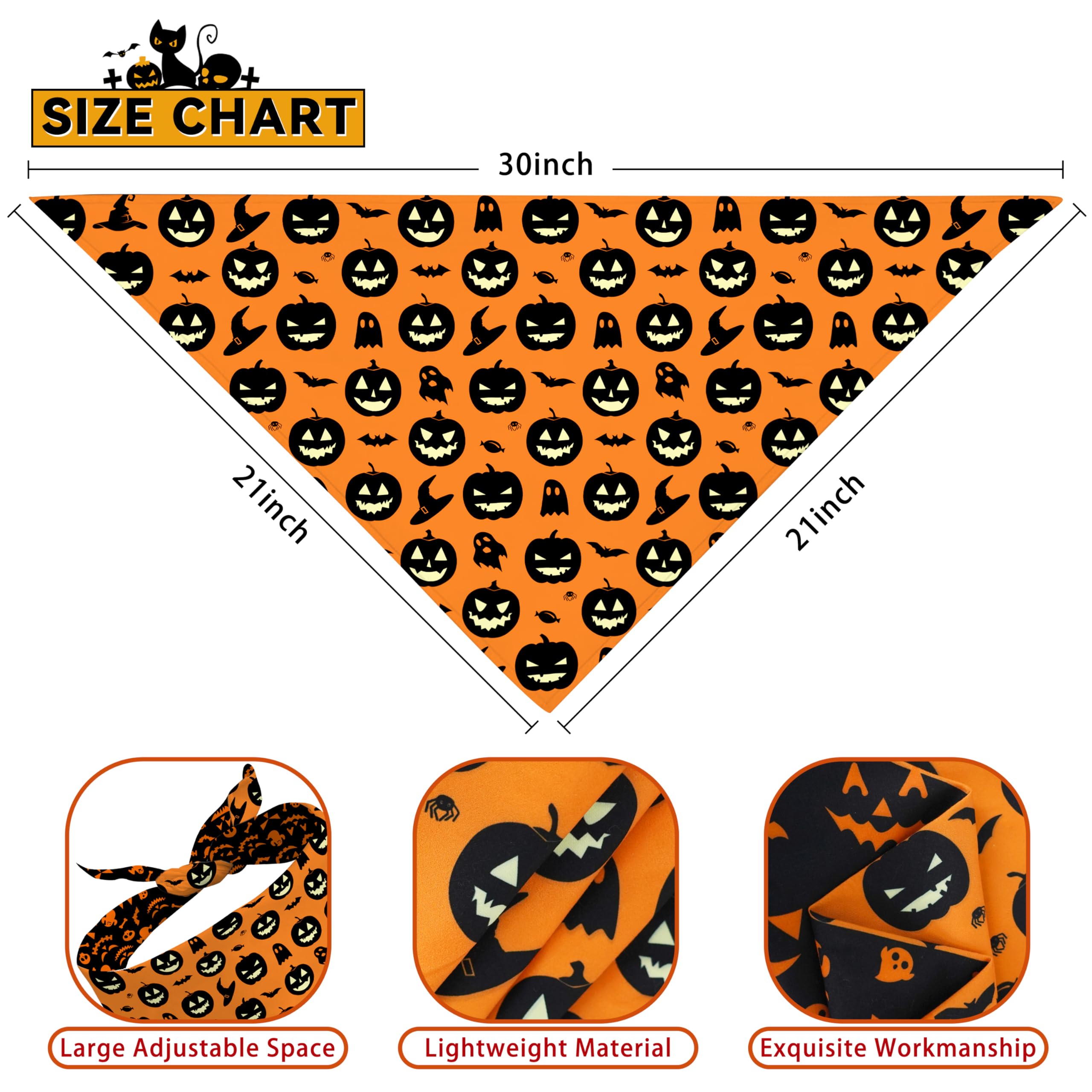 Fall Halloween Dog Bandanas Reversible 2 Pack Black Pumpkin Ghost Spider Web Cute Pet Bandanas For Dogs Adjustable Triangle Holi