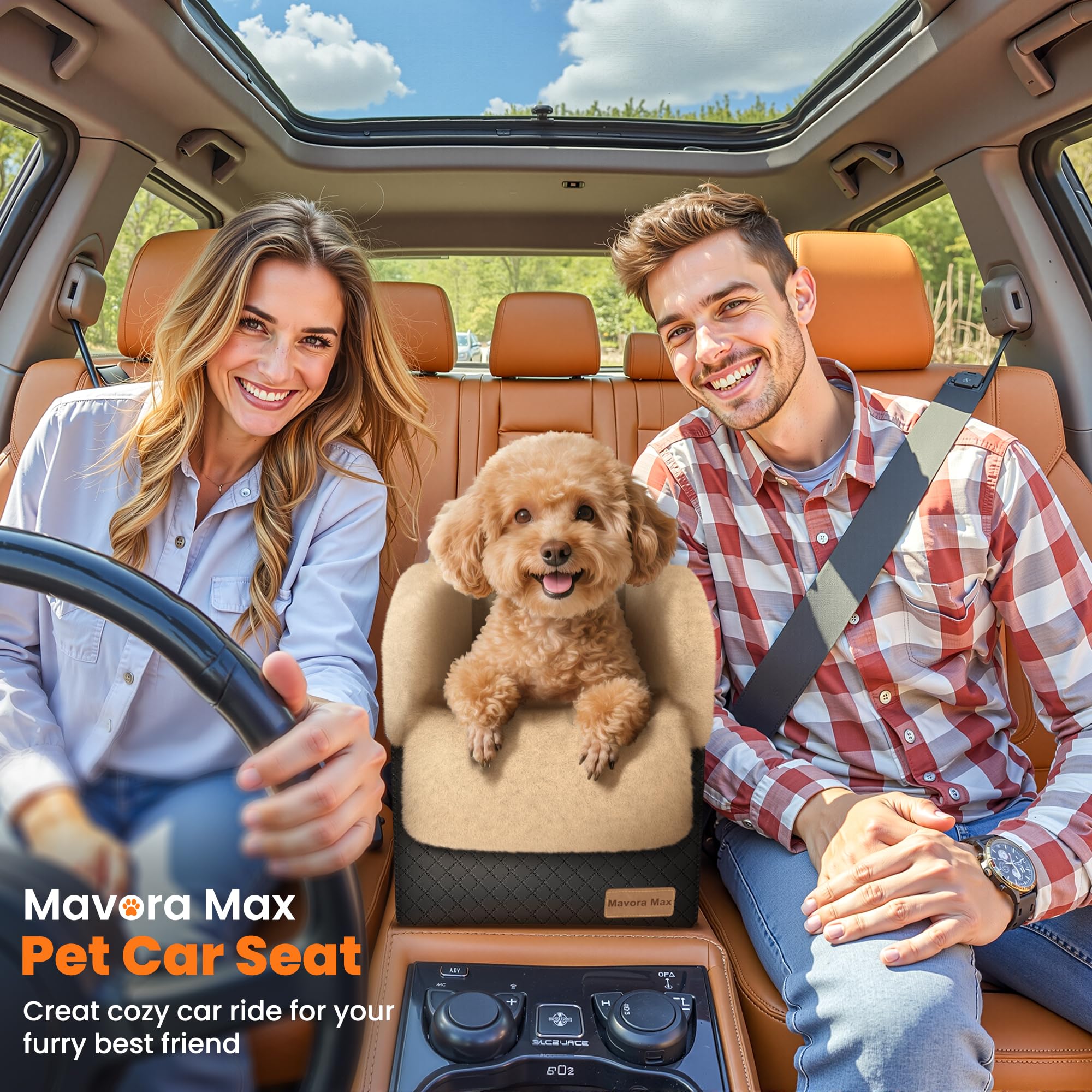 Mavora Max Portable Small Dog Seat for Car,Luxury Center Console Dog Car Seat Booster with Safety Tethers,Auti-Collapse Pet Trav