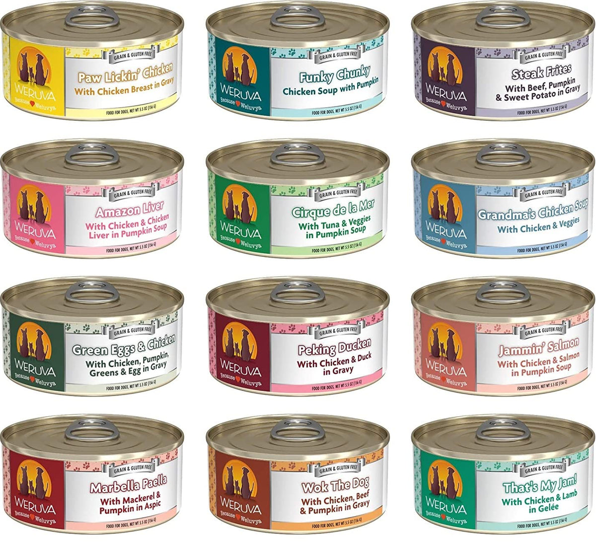 Weruva Grain Free Canned Dog Food Variety Pack, 5.5 Oz Each, 12 Flavor