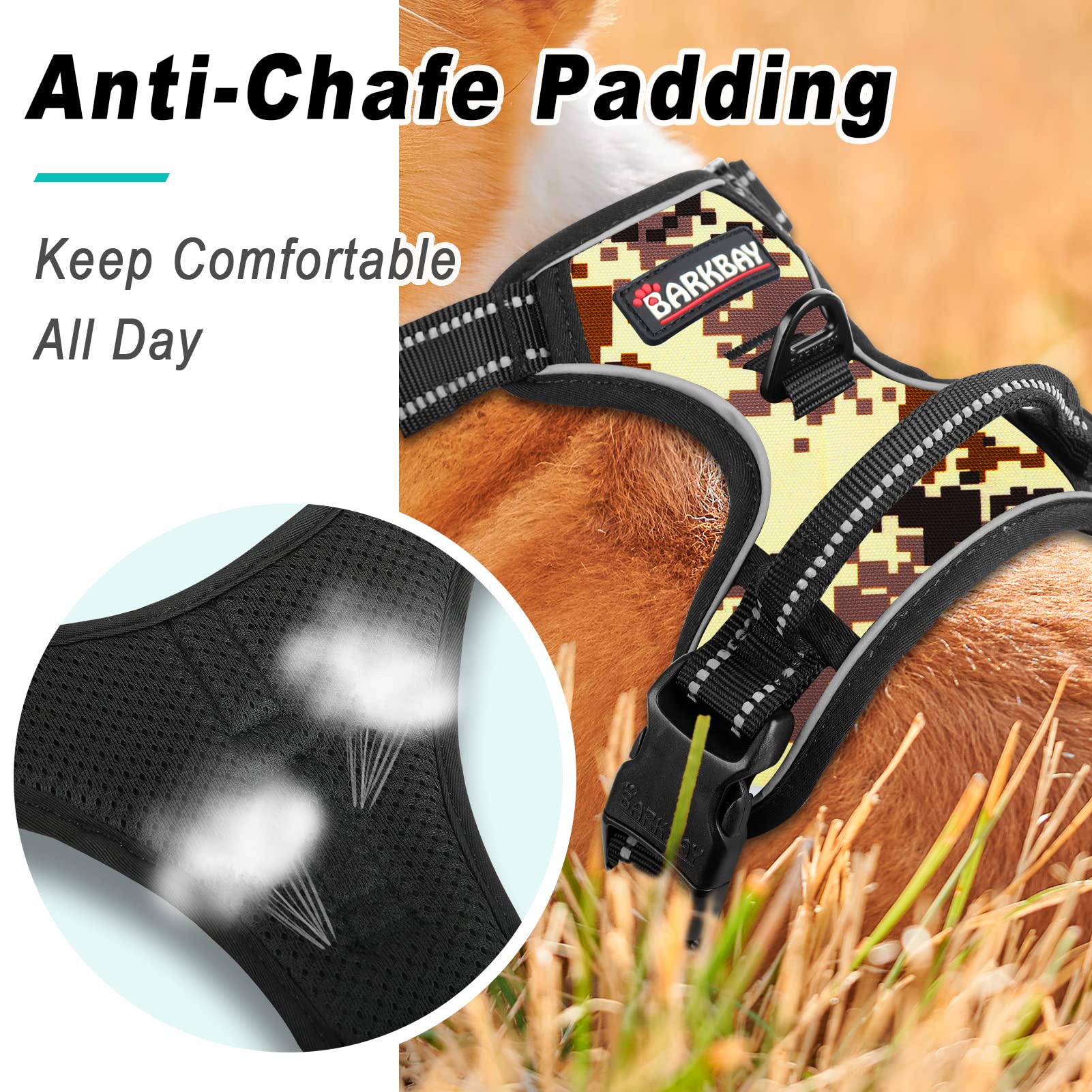 Barkbay No Pull Dog Harness Large Step In Reflective Dog Harness With Front Clip And Easy Control Handle For Walking Training Running(Desert Camo,L)