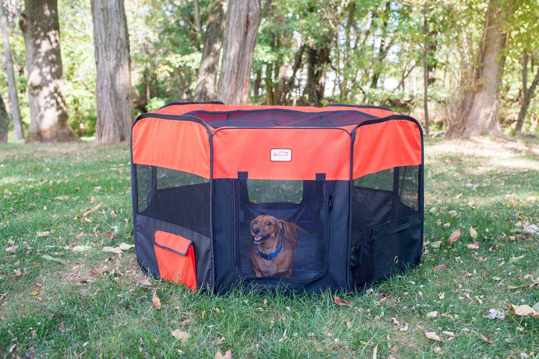 Armarkat Model PP002R-XL Portable Pet Playpen in Black and Red Combo, XL