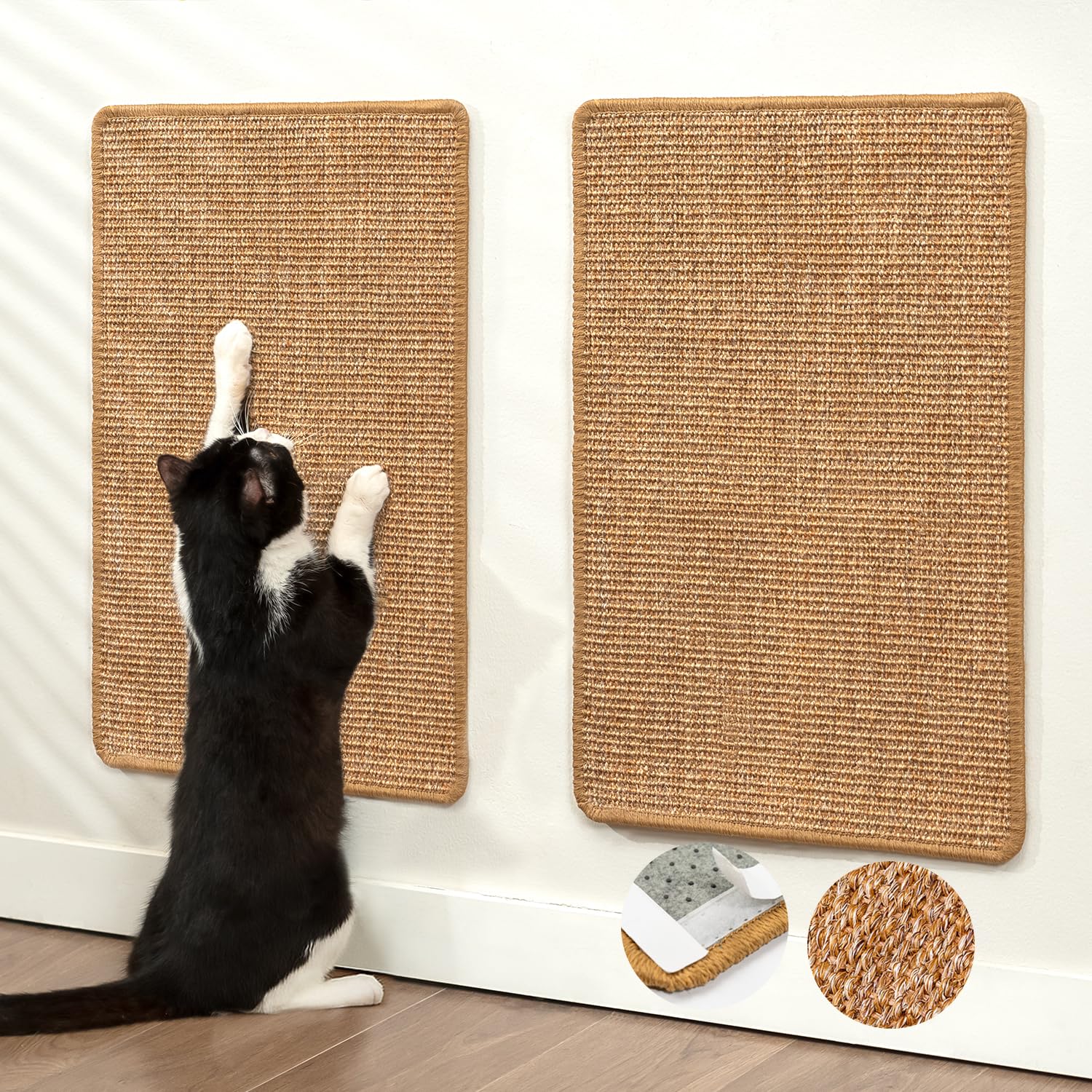 Conlun Cat Scratcher Mat,Sisal Cat Scratch Pad With Hook&Loop Tape,Wall Floor Kitten Scratching Pads Rug For Indoor,Furniture Pr
