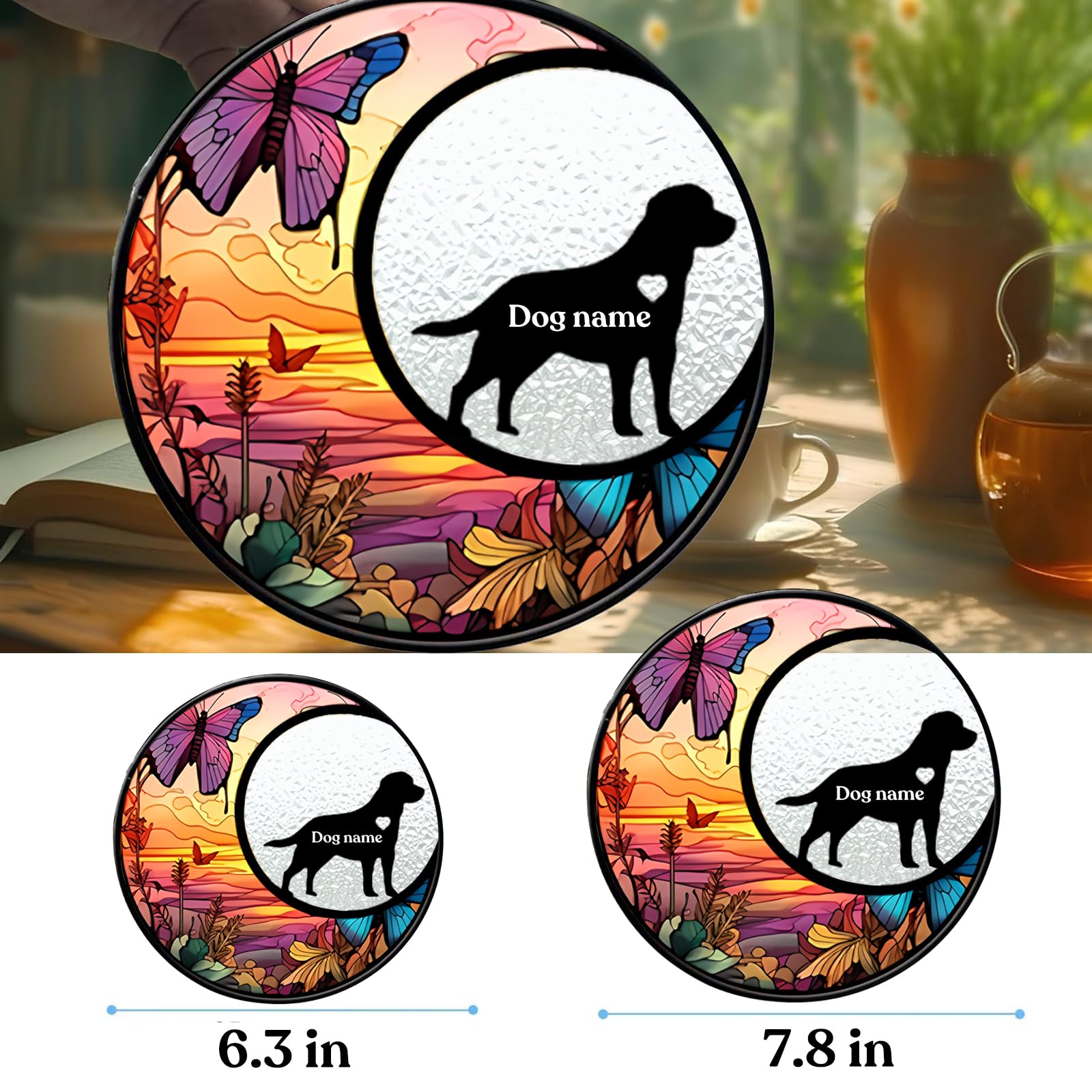 Dog Memorial Suncatcher, Personalized Pet Breeds Suncatcher With Name Date, Pet Loss Suncatcher, Stained Glass Light Catcher, Do