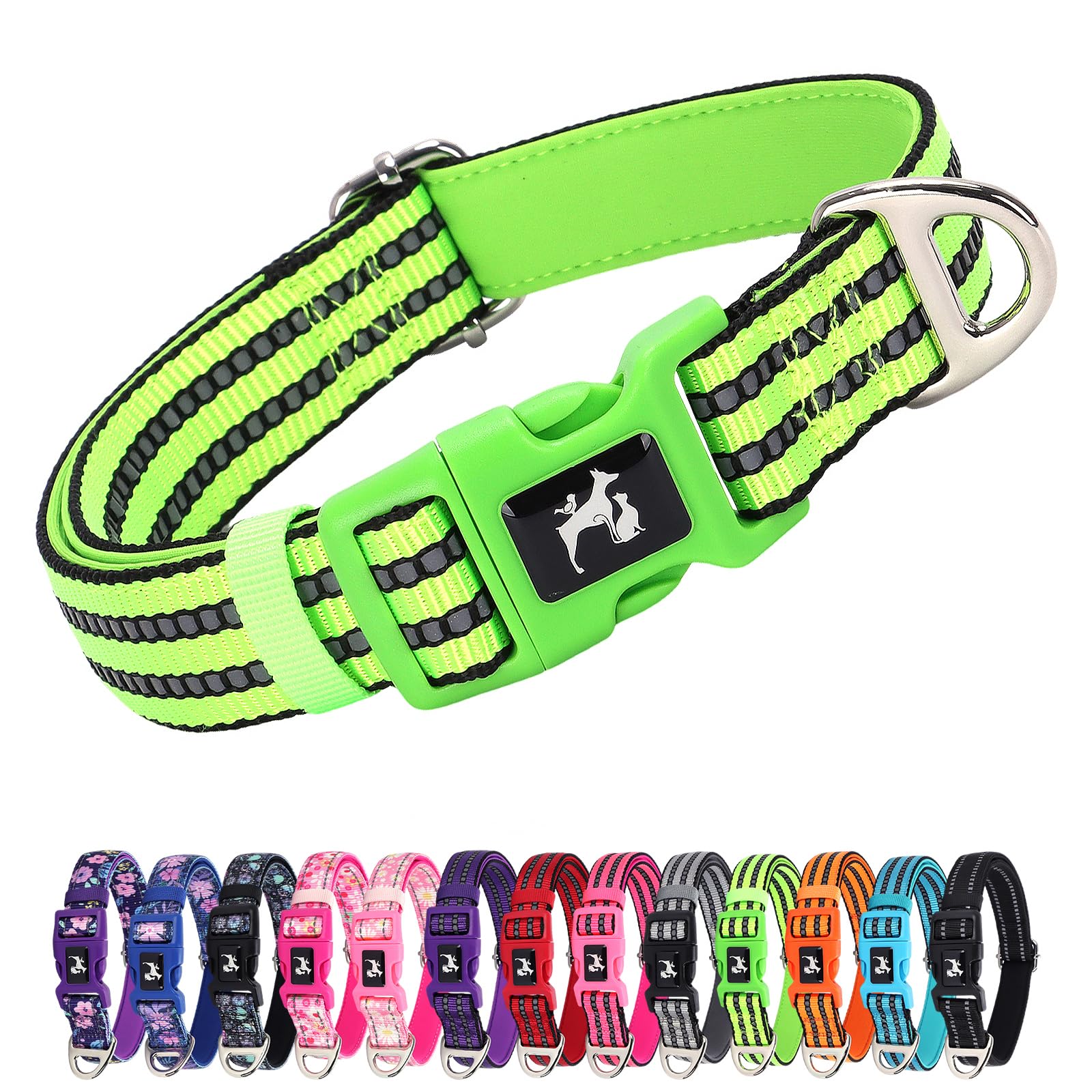 Maowuwujoz Large Dog Collar, Adjustable Reflective Nylon Pet Collar With Soft Neoprene Padded For Walking, Running, Night Safety