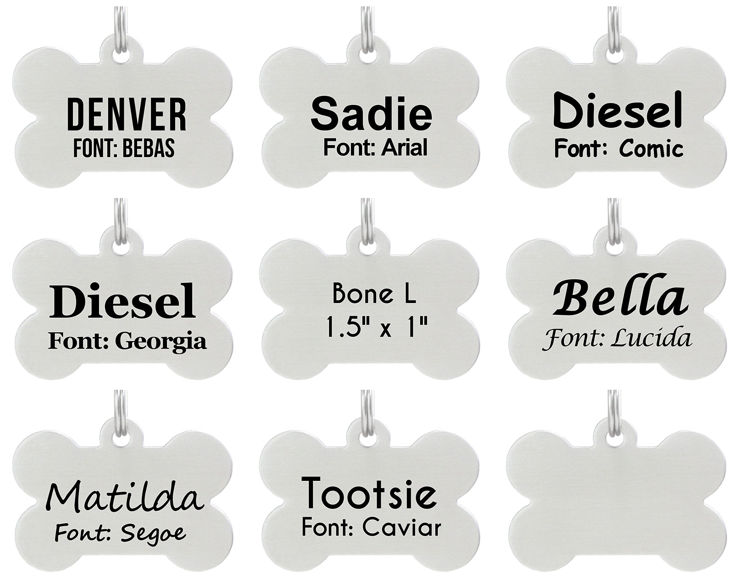 Laser Etched Stainless Steel Pet Id Tags Custom Personalized For Dog & Cat Paw Print Bone Round Tag (Bone L)