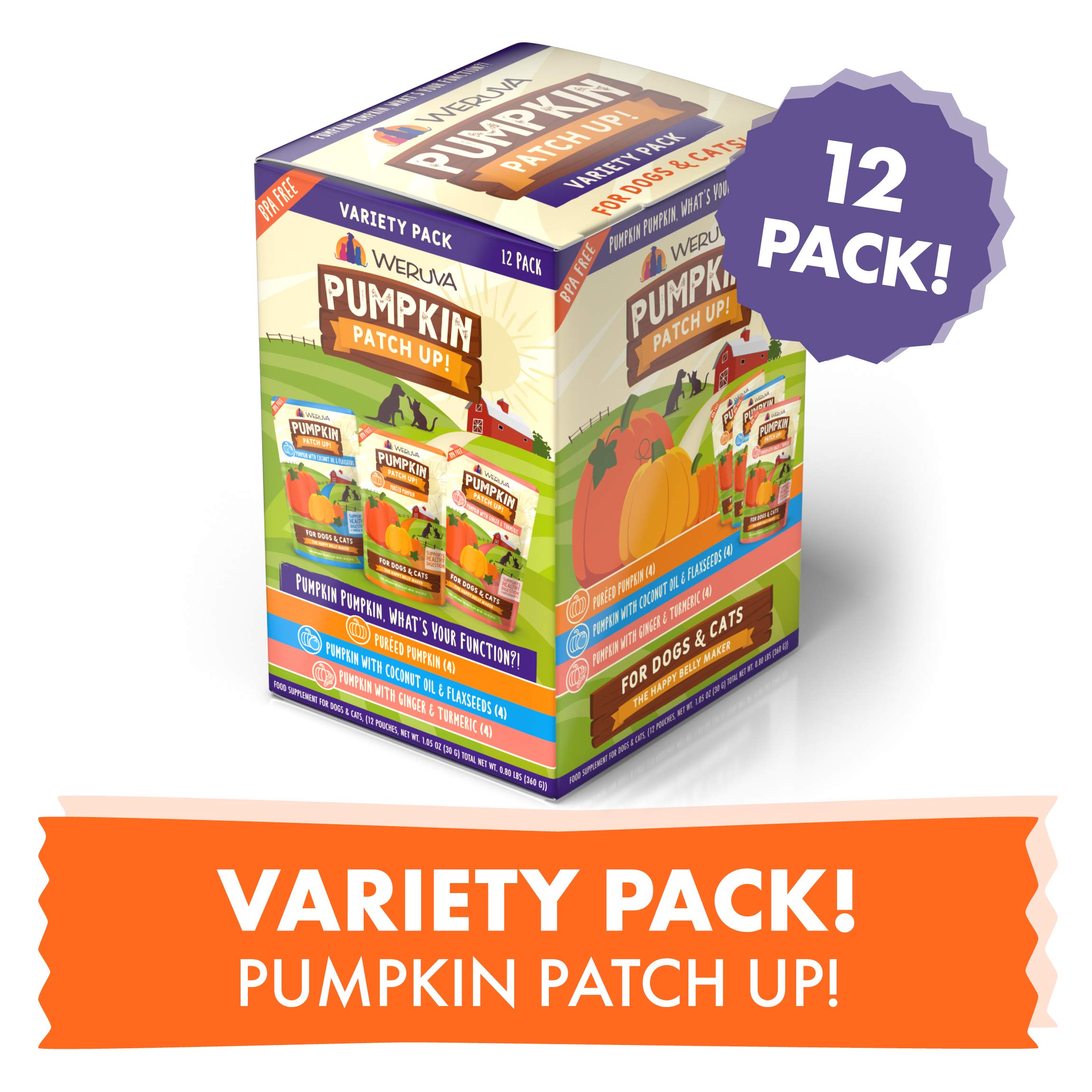 Weruva Pumpkin Patch Up! Pumpkin Pumpkin, Whats Your Function Variety Pack for Dogs & Cats, 1.05oz Pouch (Pack of 12)