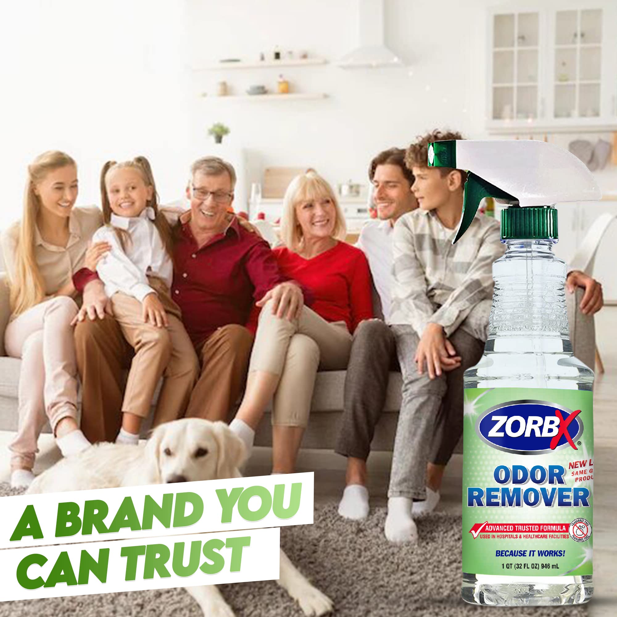 Zorbx Unscented Odor Remover Spray - Perfect Solution For Strong Odor | Advanced Trusted Formula & Fast-Acting Odor Eliminator For Dog, Cat, Puppy (32Oz.)