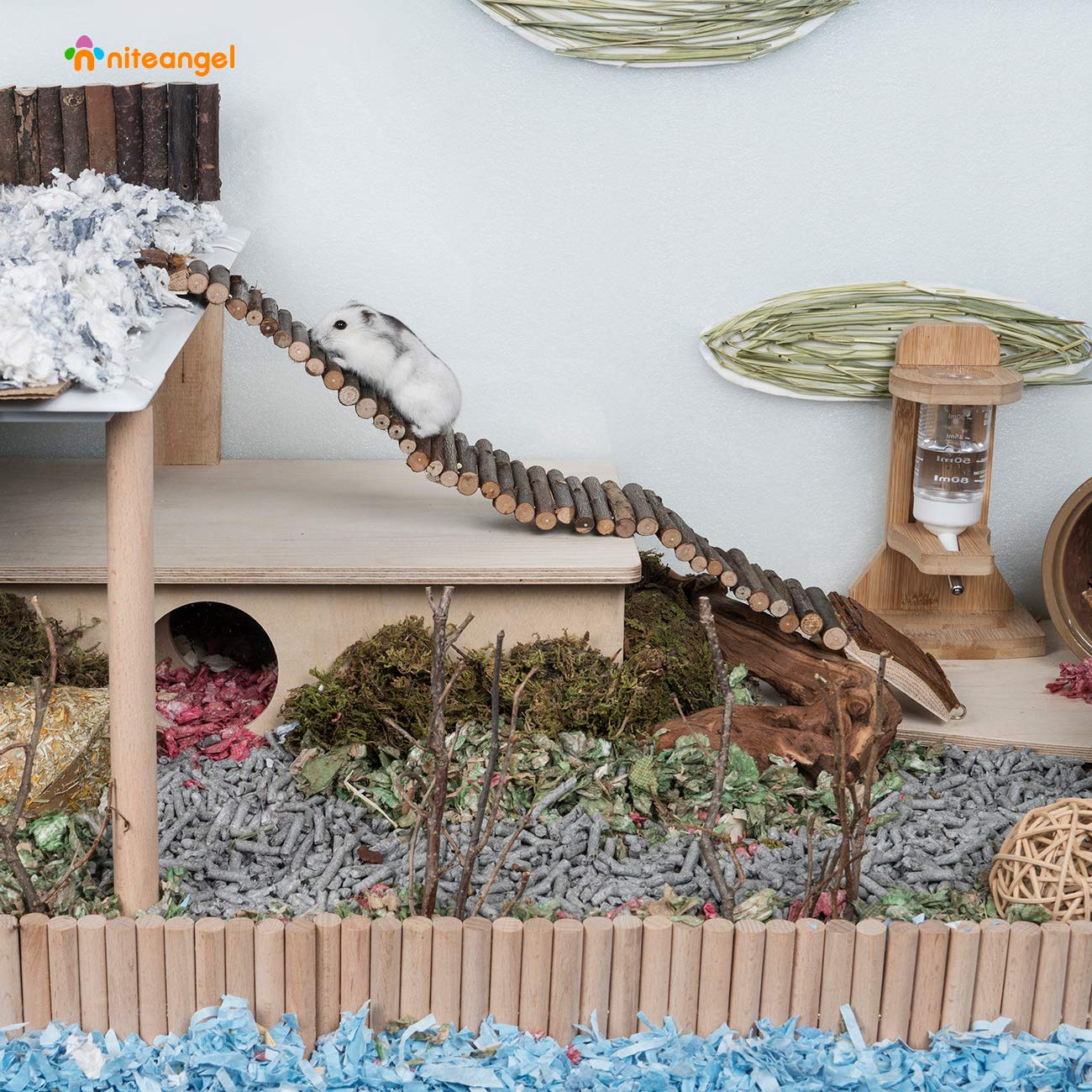 Niteangel Hamster Suspension Bridge Toy - Long Climbing Ladder For Dwarf Syrian Hamster Mice Mouse Gerbils And Other Small Anima