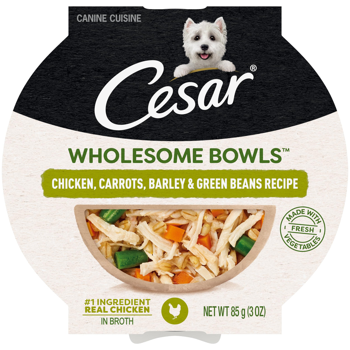 Cesar Wholesome Bowls Adult Soft Wet Dog Food, Chicken, Carrots, Barley & Green Beans Recipe, 3 Oz., Pack Of 10