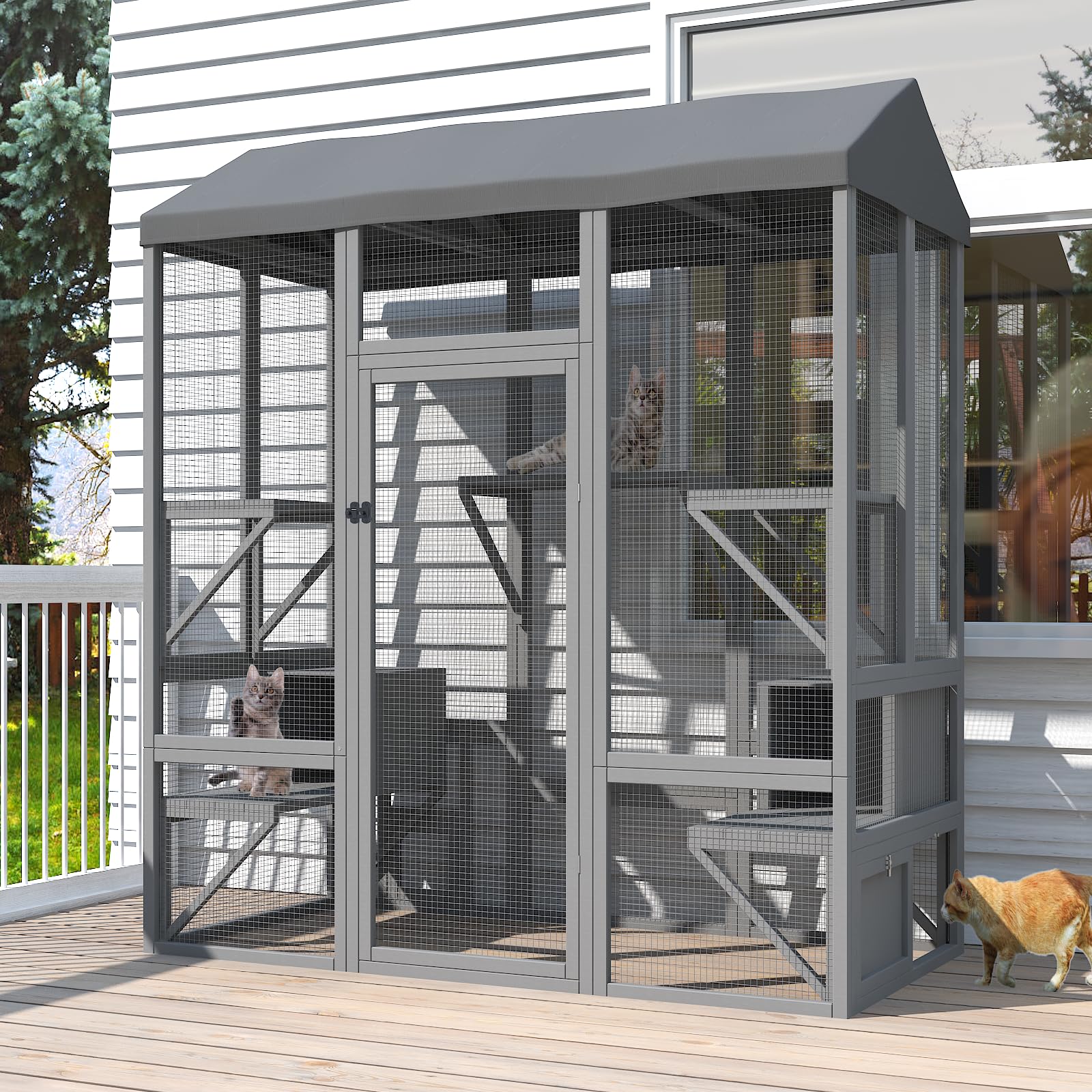 Timhaka Catio Outdoor Cat Enclosure, Large Cat House For Mulitiple Cats Walk In Cat Cage With Waterproof Cover And Sunshine Pane