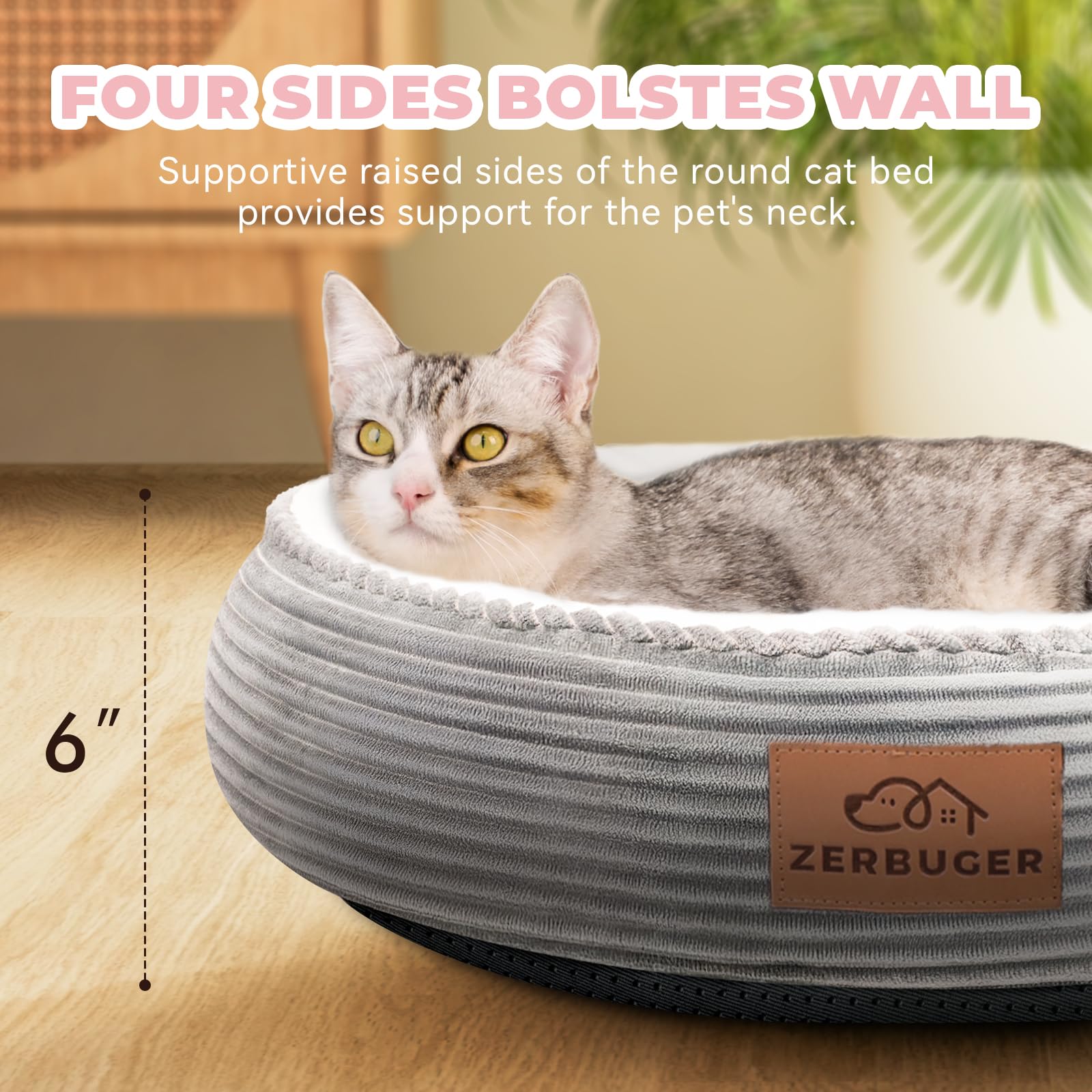 Zerbuger 20In Washable Cat Beds For Indoor Cats - Round Donut Pet Bed For Cats, Small Dogs, Puppy, Kitten - Anti-Slip Bottom, Ca