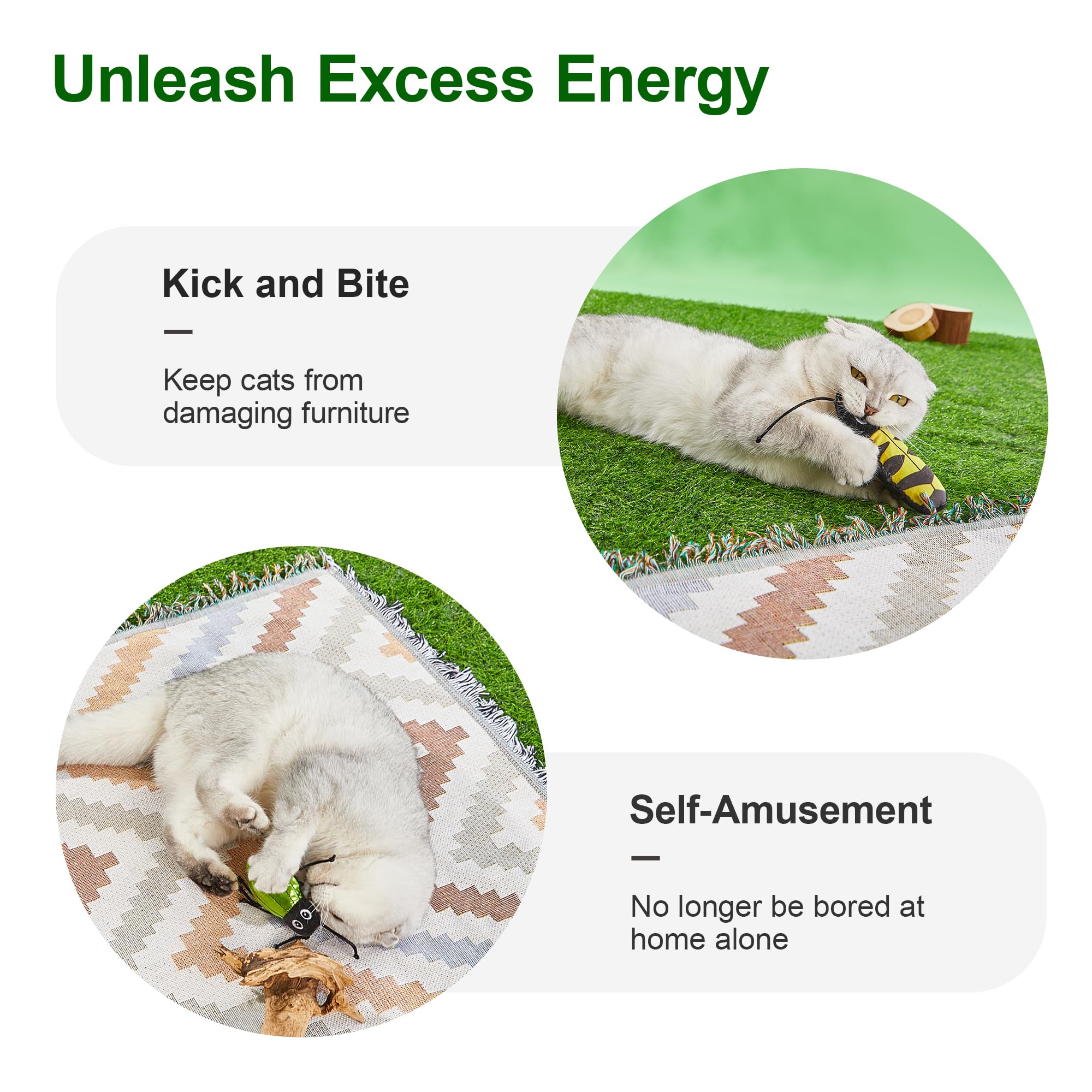 Potaroma Realistic Bug Catnip Cat Toys Crinkly Sound, Durable Kitten Bite Interactive Kicker Toys For Indoor Exercise 3.5 Inches