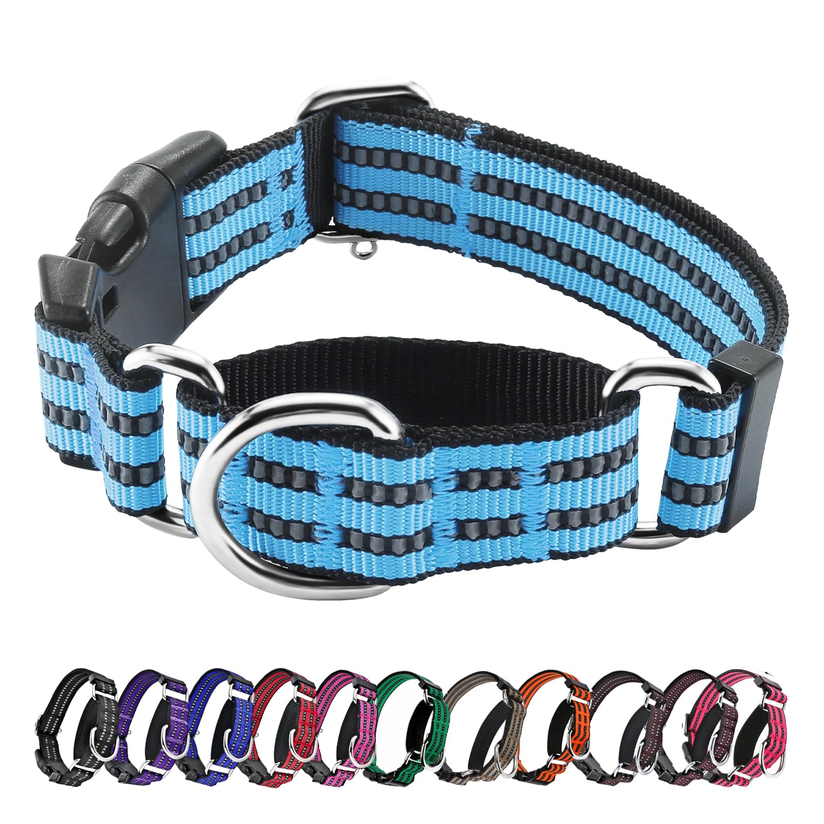 Hikiko Martingale Dog Collars Reflective Nylon Dog Collar With Quick Release Buckle Adjustable Training No Slip Dog Collar (Smal