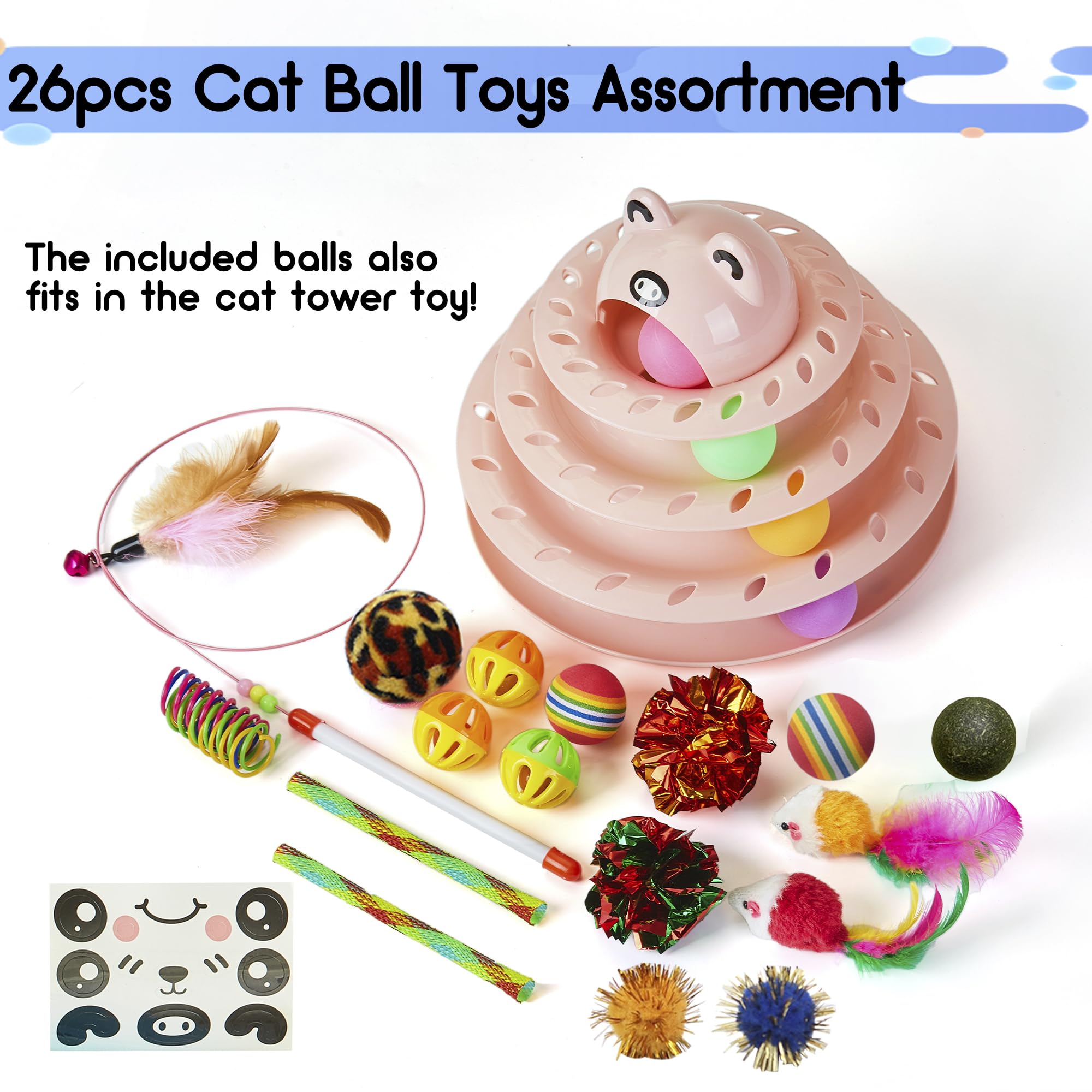 Gefryco 26Pcs Cat Toys Roller 4-Level Turntable For Indoor Cats, Self Play Cat Toy Track With Colorful Balls Interactive Kitten
