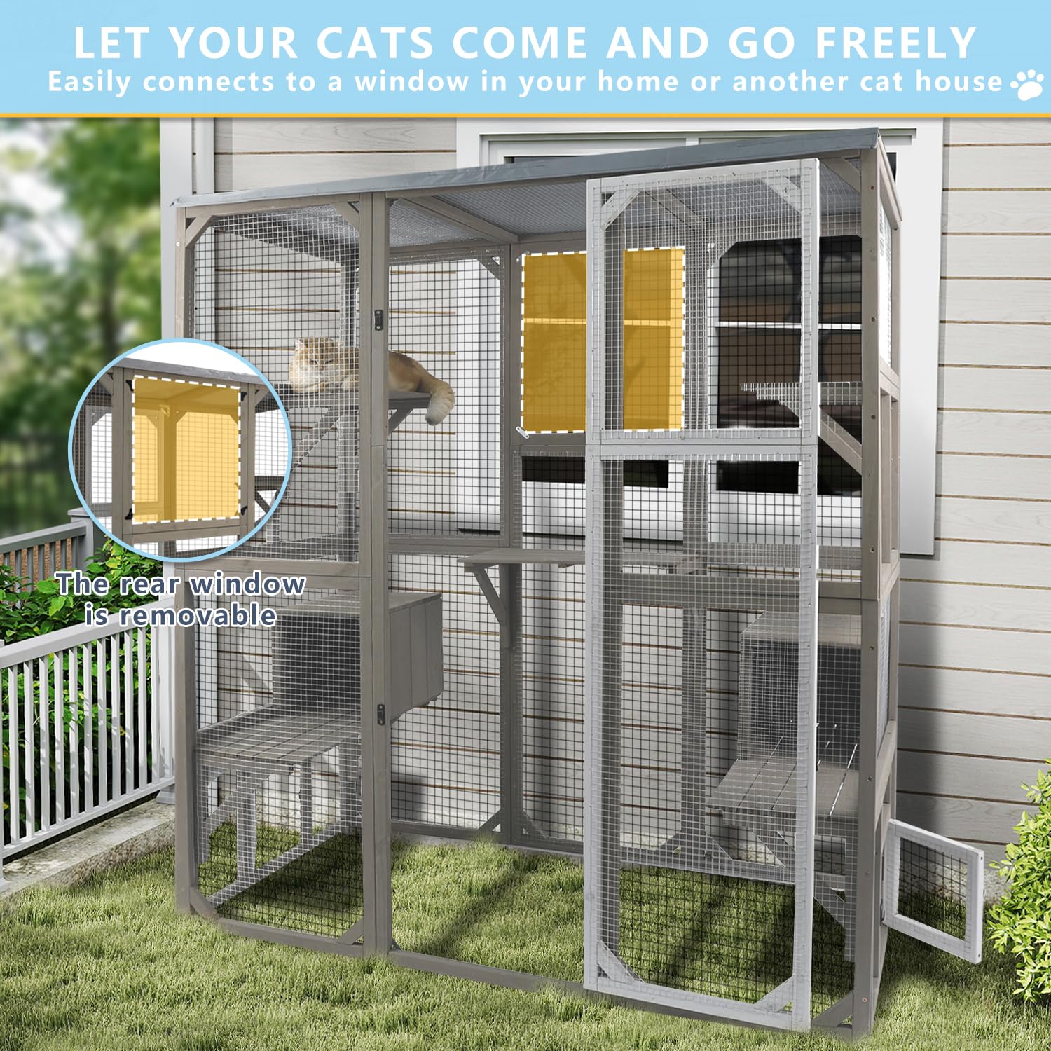 Ketive Catio Outdoor Cat Enclosure Large Window Cat House Walk In Kitty Cage With Multi-Level Platforms, Waterproof Roof For Mul