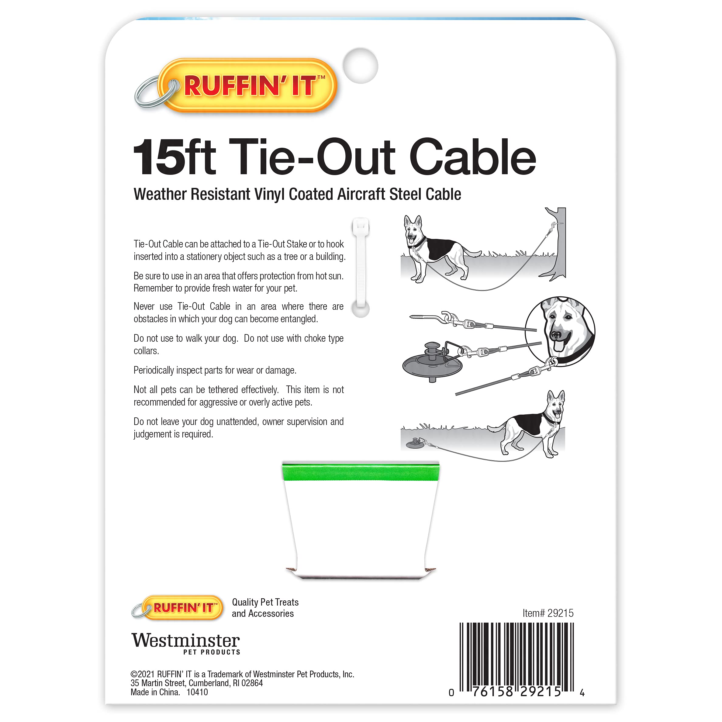 Ruffin' It 15 Ft. Heavy Duty Cable Tie-Out For Dogs, 1700# Strength Up To 100 Lbs
