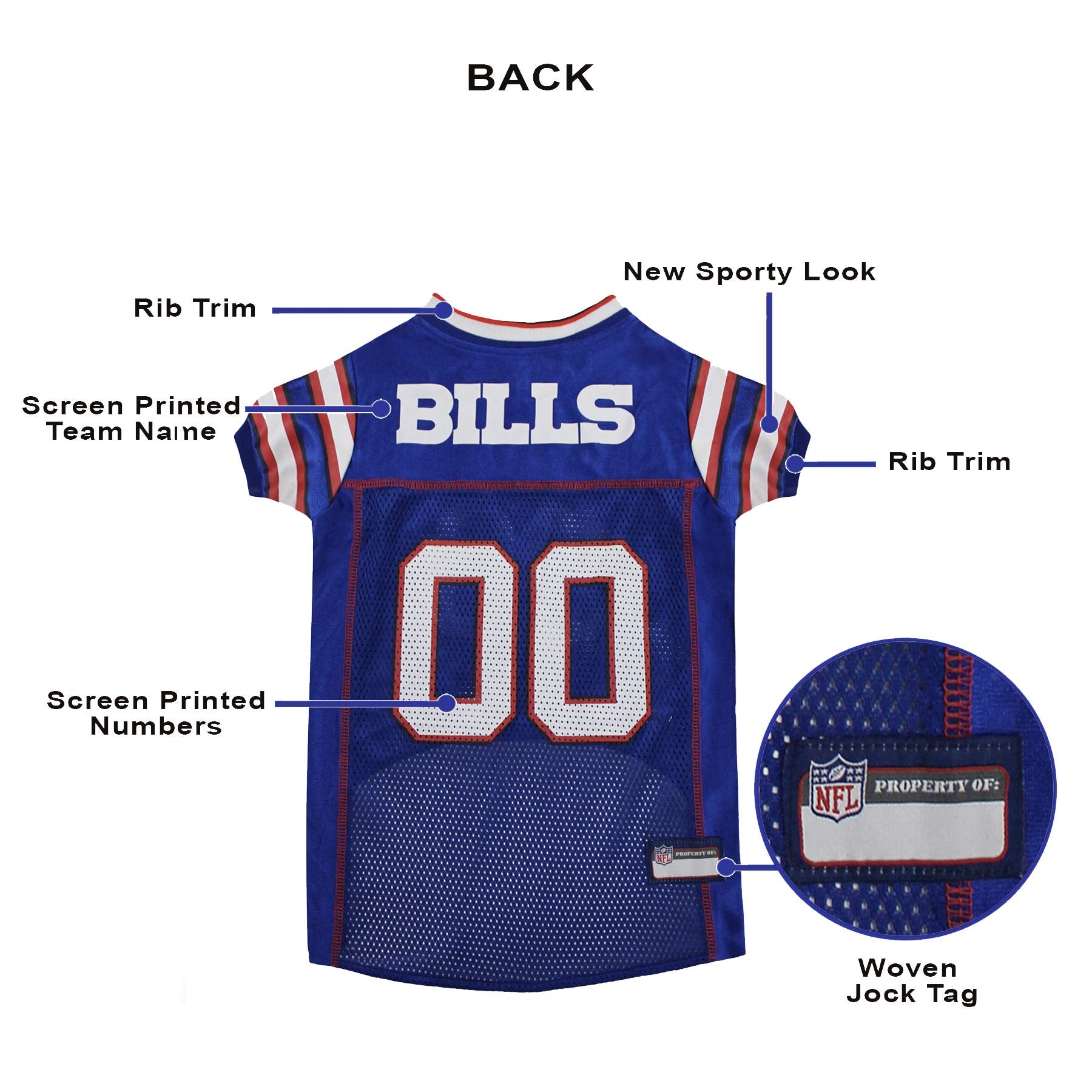 Pets First Buffalo Bills Dog Jersey, X-Large, Buffalo Bills Colors, Poly-mesh and Satin, Pull On, NFL Jerseys, Unisex, Breathabl