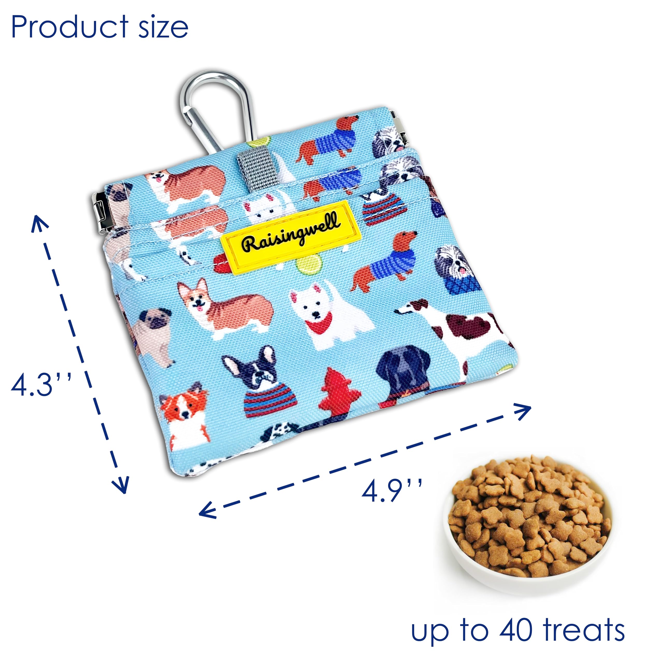Dog Treat Pouch,Cotton Pocket Sized Training Holder, Hand Free Walking Funny Bag with Carabiner, Self-Closing Pet Feed Snack Rew