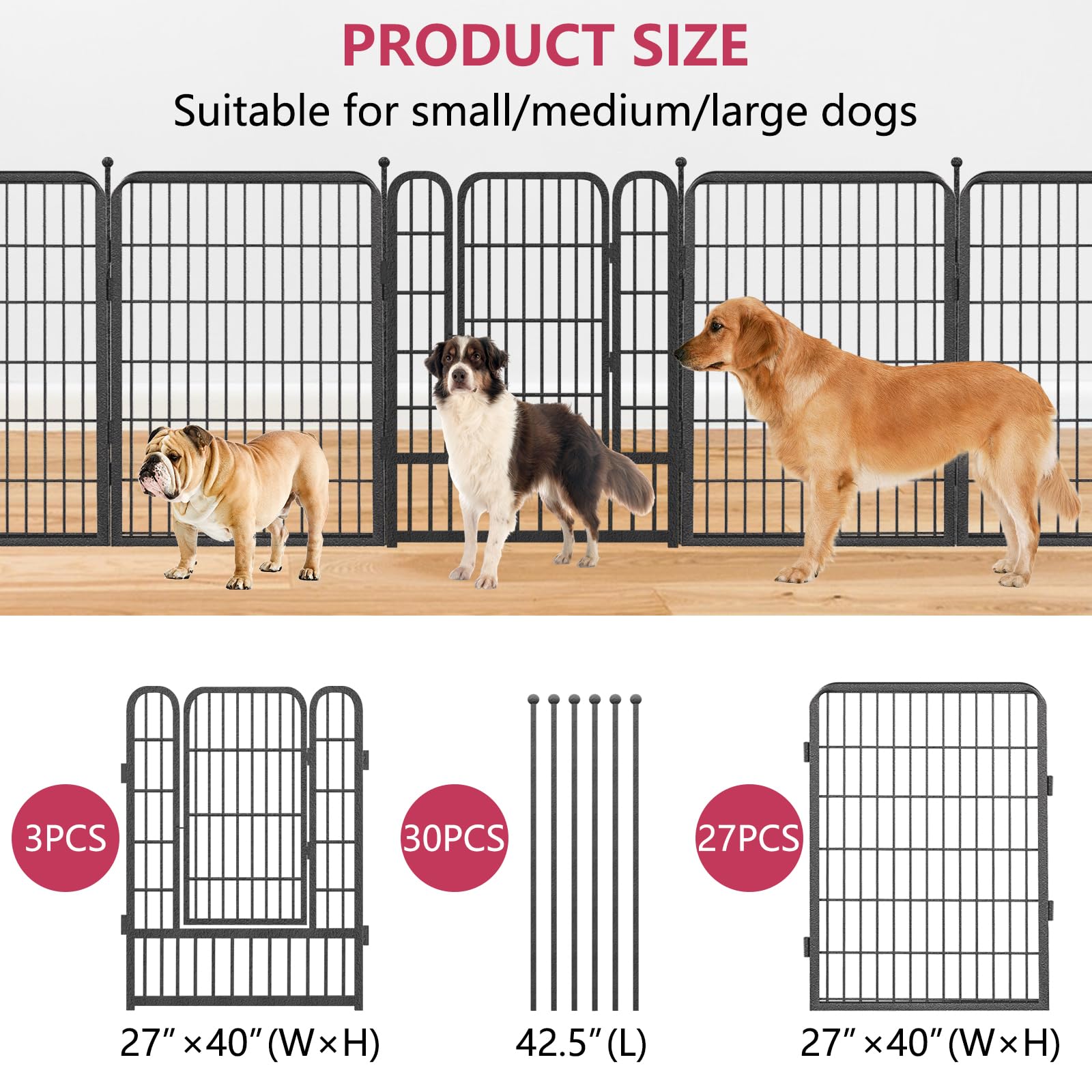 Jhsomdr Dog Playpen 40'' Height 30 Panels Portable Dog Fence Outdoor For Yard Puppy Playpen Indoor Dog Pen Outdoor For Medium/Sm