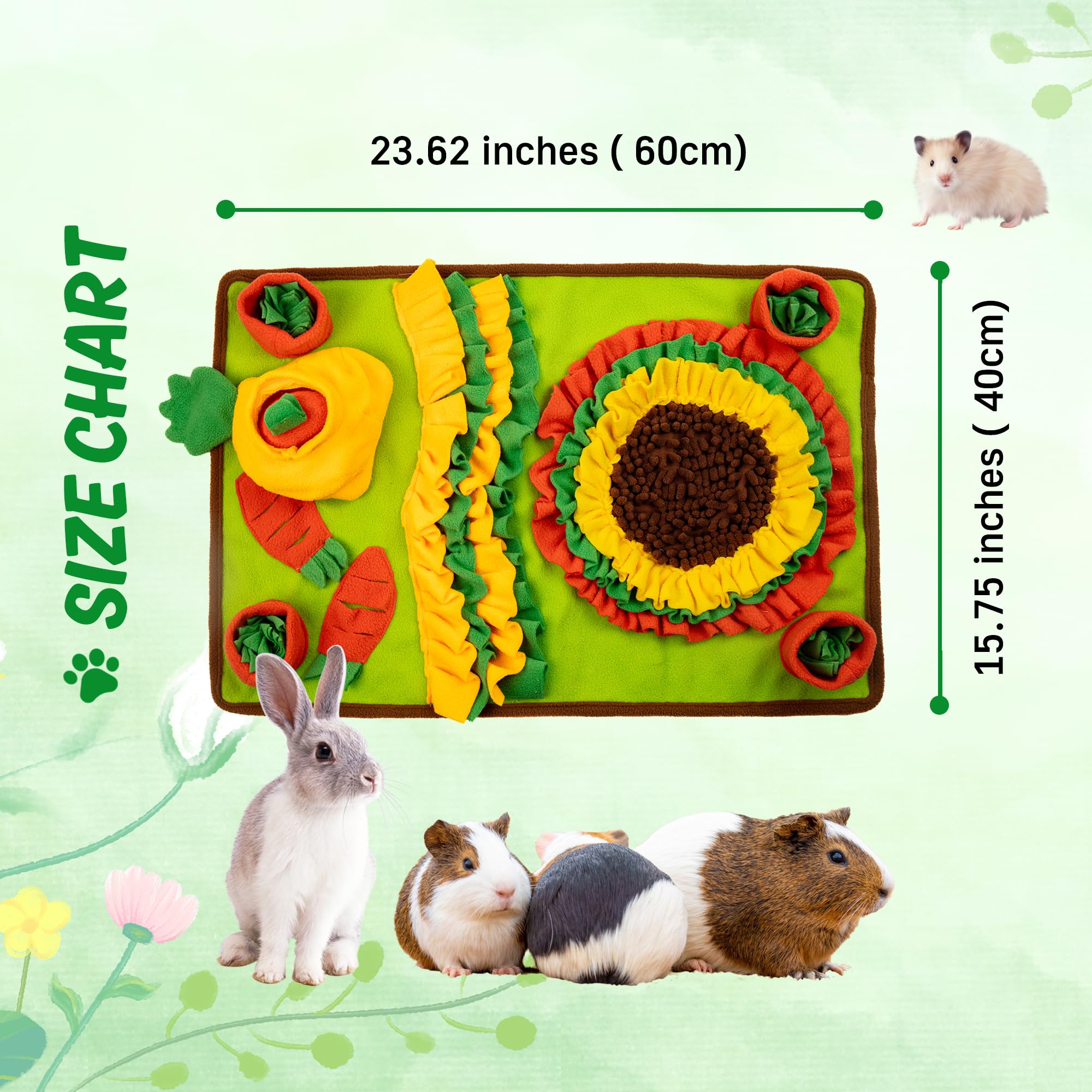 MHTTEC Sunflower Carrot Rabbit Foraging Mat, Washable Bunny Hay Feeder Treat Dispenser Foraging Toys for Rabbits Guinea Pigs Chi