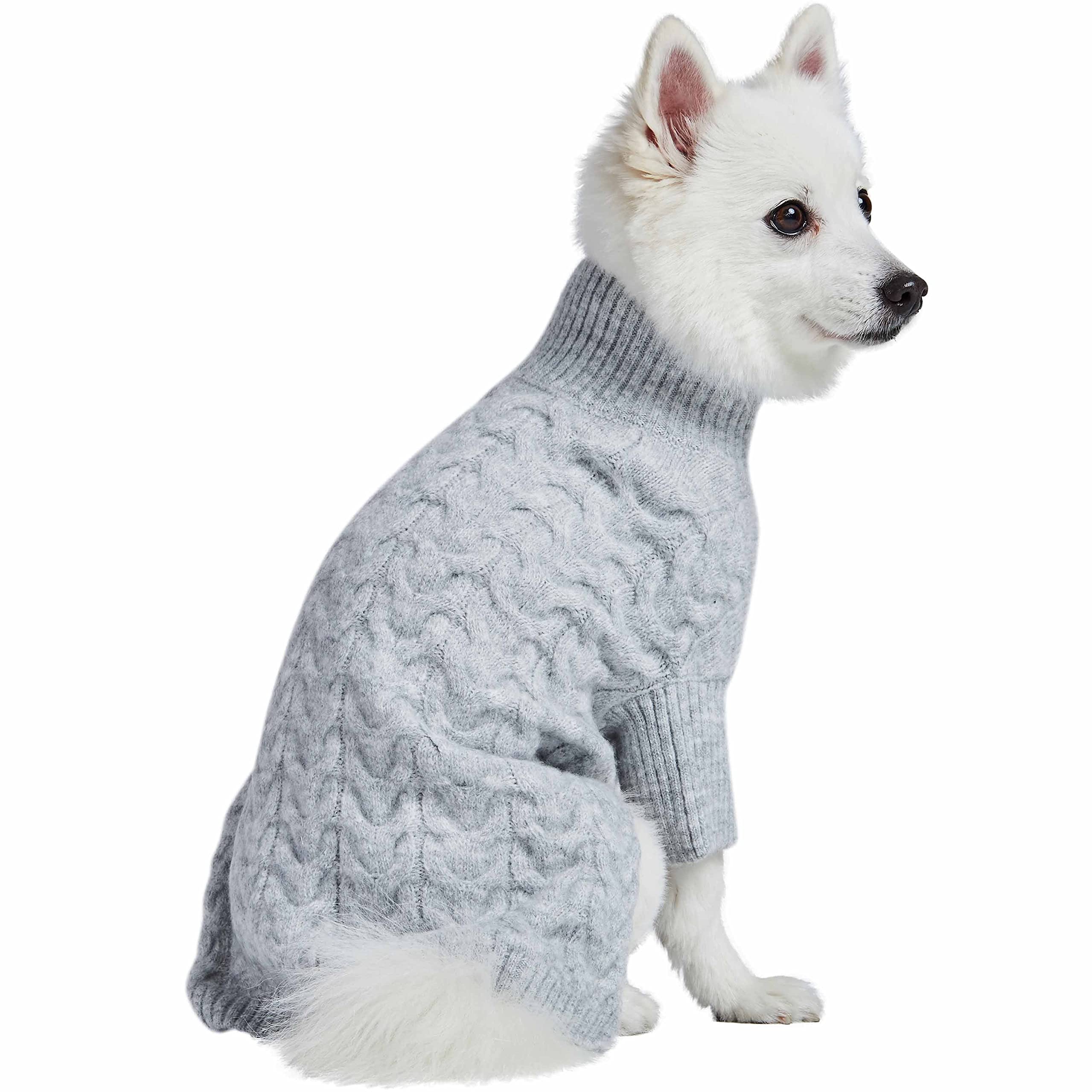 Blueberry Pet Classic Fuzzy Knit Dog Sweater, Heather Grey Turtle-Neck Christmas Sweater, Dog Clothes & Pajamas, Small Dog Sweat